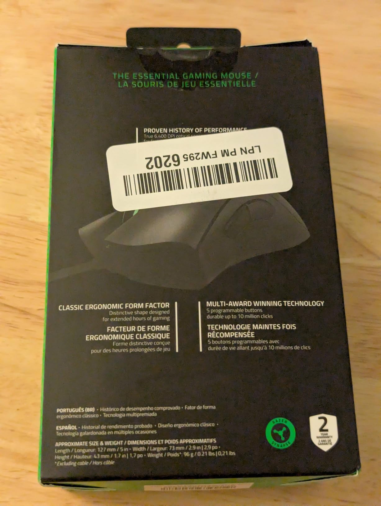 Razer DeathAdder Essential Gaming Mouse: 6400 DPI Optical Sensor - 5 Programmable Buttons - Mechanical Switches - Rubber Side Grips - Mercury White customer photo 1