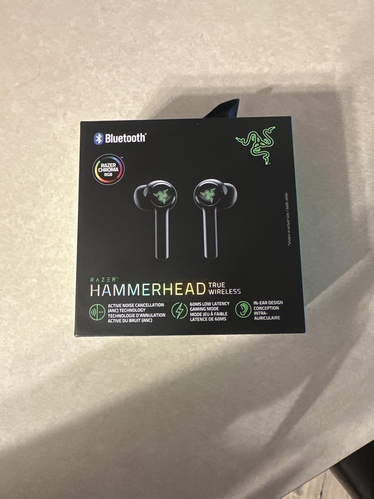 Razer Hammerhead True Wireless (2nd Gen) Bluetooth Gaming Earbuds: Chroma RGB Lighting - 60ms Low-Latency - Active Noise Cancellation - Dual Environmental Noise Cancelling Microphones - Classic Black customer photo 2