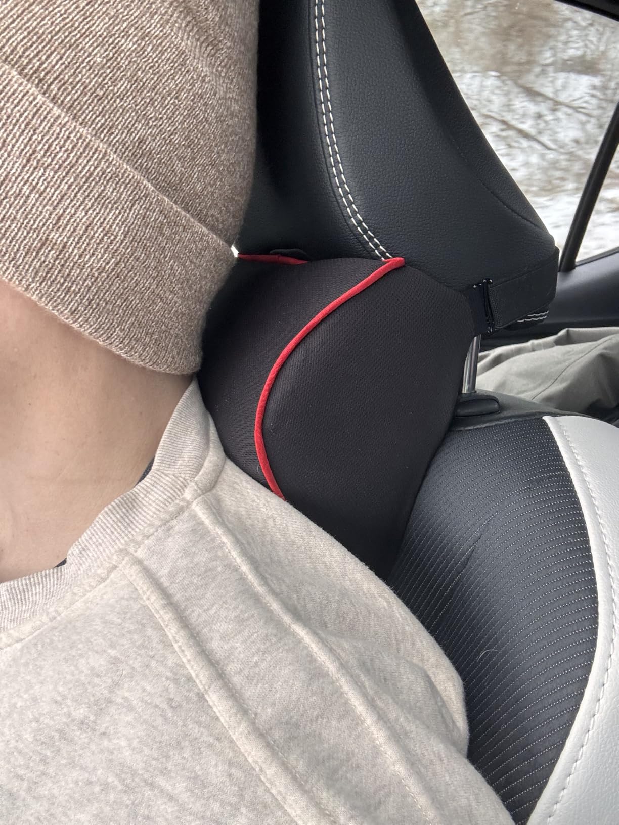 Crofy 2-Pack Car Neck Pillow, Softness Car Headrest Pillow for Driving with Adjustable Strap, 100% Memory Foam and Breathable Removable Cover, Comfortable Ergonomic Design (Black Side Rope) customer photo 2