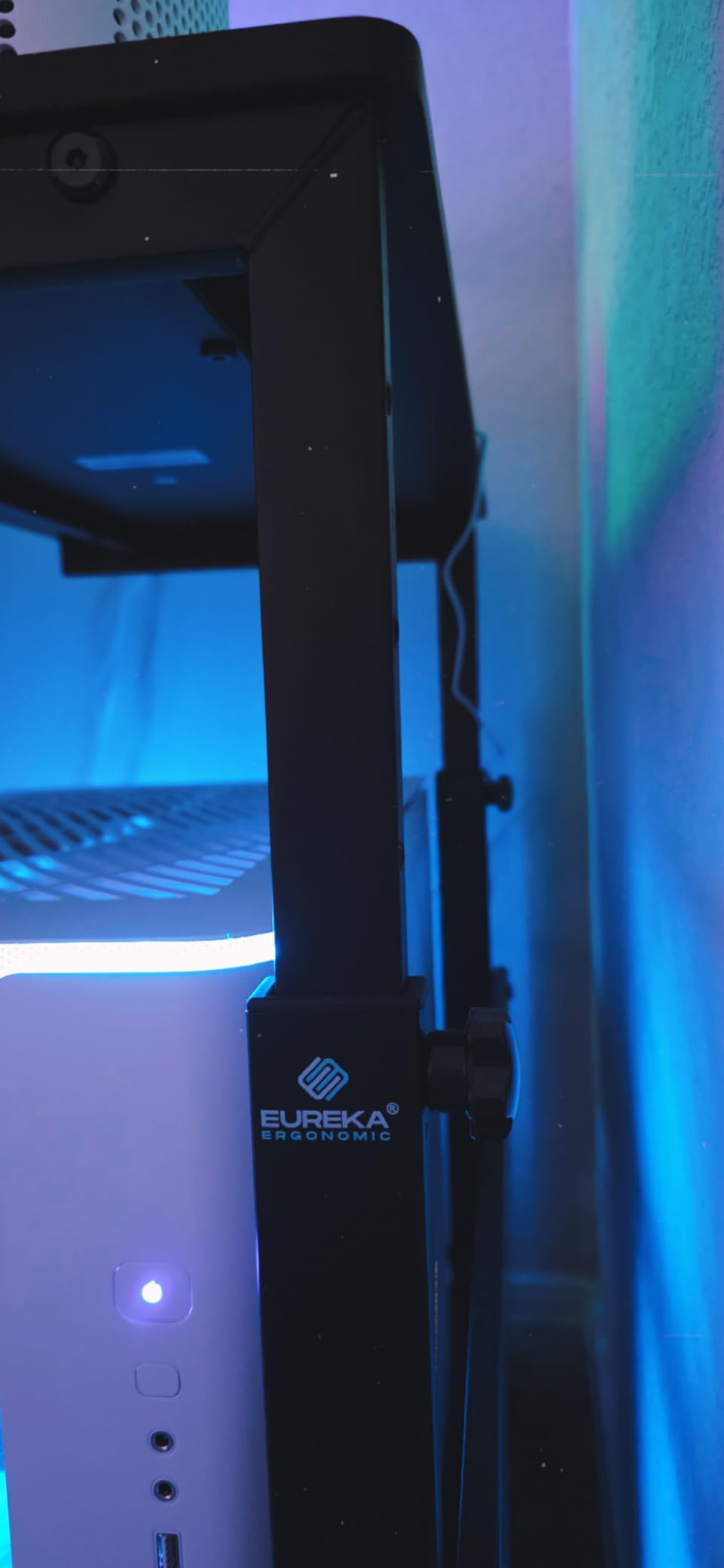 EUREKA ERGONOMIC PC Stand Computer Cart, Height Adjustable Tower Stand 2-Tier Suit for ATX Case Printer, Metal Rolling Cart on Wheels for Gaming Home Office, Black customer photo 2