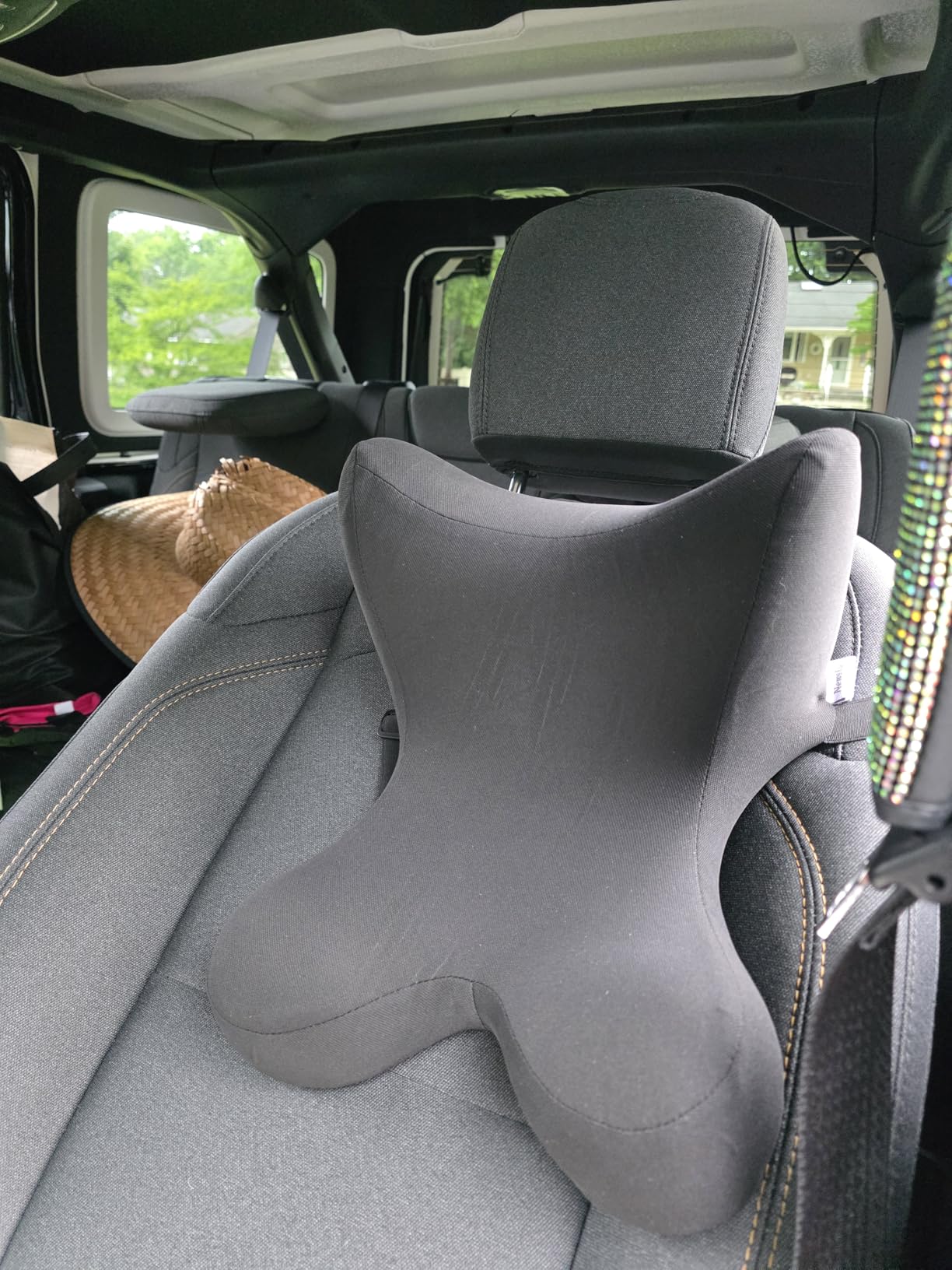Car Neck Pillow for Driving Seat Car headrest Pillow/Gaming Chair Pillow with Adjustable Strap Removable Cover Ergonomic Design Neck Support Pillow for auto, Office Chair, Gaming Chair (Black) customer photo 1