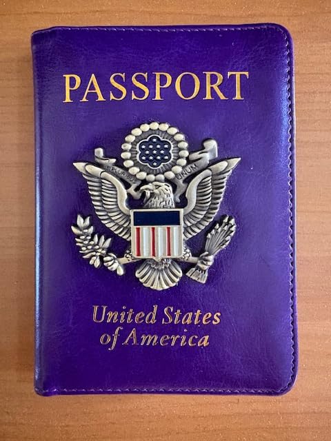 RFID Blocking Passport Holder for Women Men, Leather Passport Travel Wallet with Metal 3D Metal Badge, Travel Document Holder Cover Accessories (Dark Blue) customer photo 2