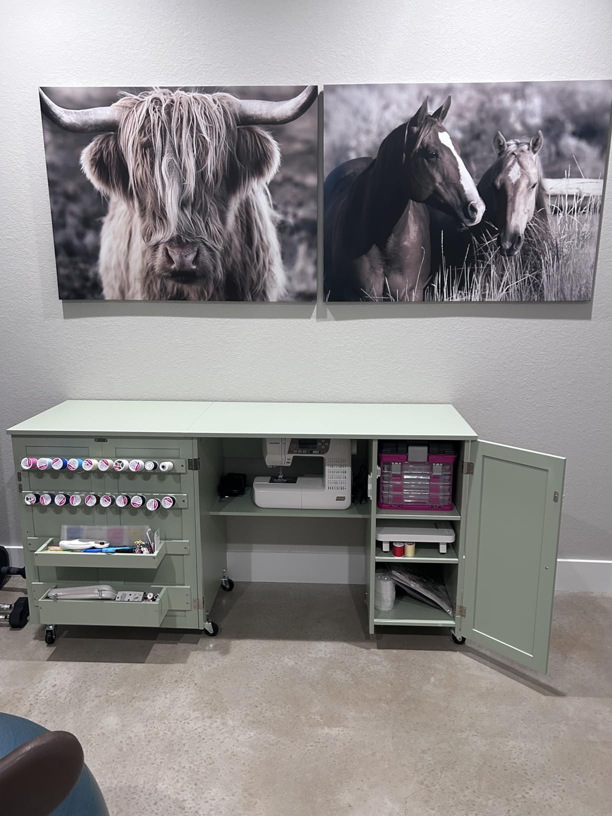 Best Choice Products Large Folding Sewing Table, Multipurpose Portable Craft Station & Side Desk w/Compact Design, Caster Wheels, Storage Shelves, 2 Storage Trays, Magnetic Doors - White customer photo 1