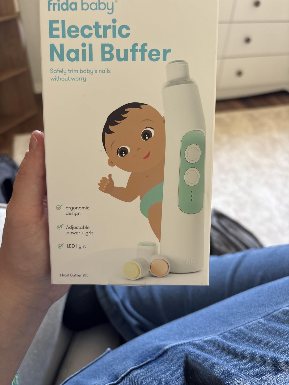 Frida Baby Electric Nail Buffer | Safe + Easy Baby Nail File, Baby Nail Clippers + Nail Trimmer Kit for Newborn, Toddler, Children's Fingernails/Toenails, 4 Buffer Pads, LED Light, Storage Case, White customer photo 1
