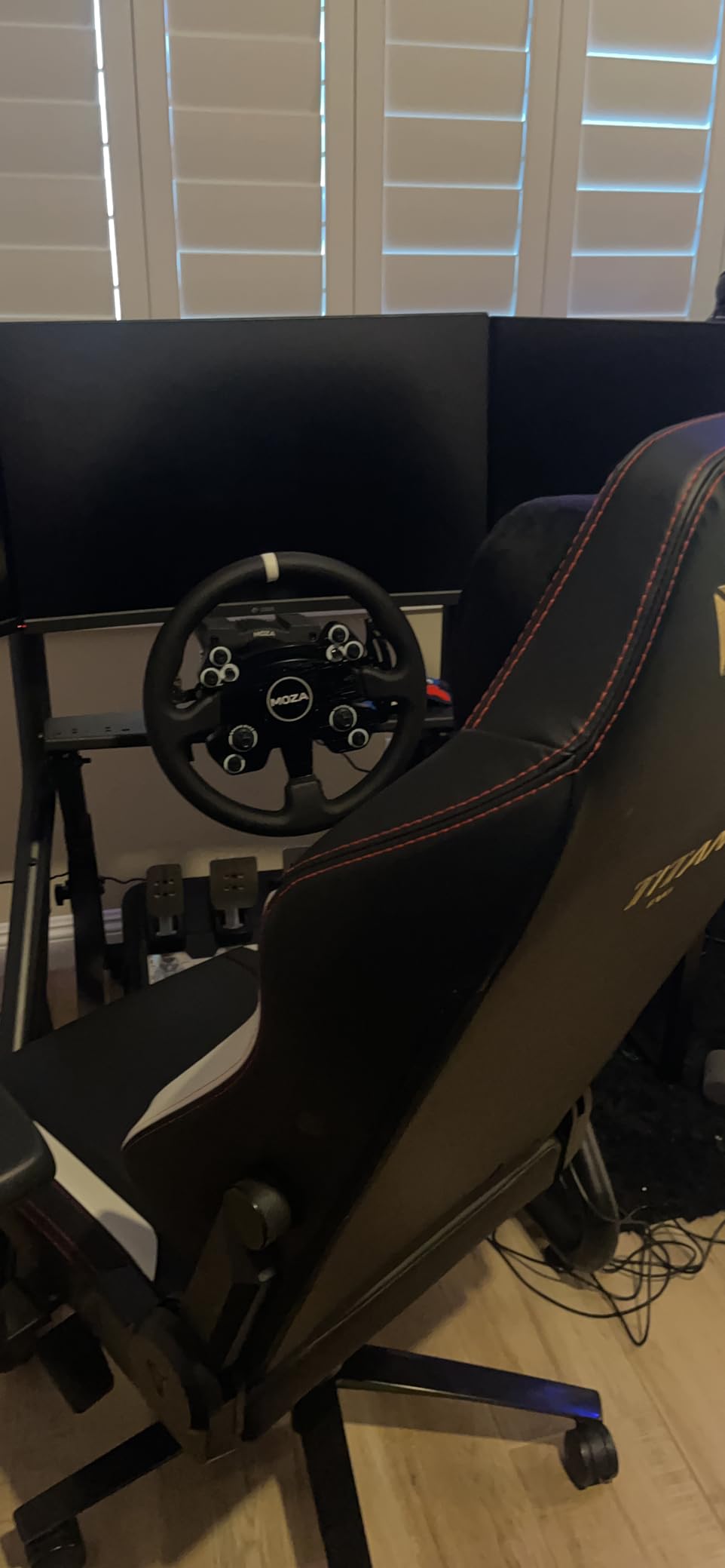 Monoprice GT Triple Monitor Racing Mount - Holds Up to Three 32 Inch Monitors Weighing Up to 22 Lbs. Each, Up To 200x200 VESA, All-Metal Construction - Dark Matter Series customer photo 2