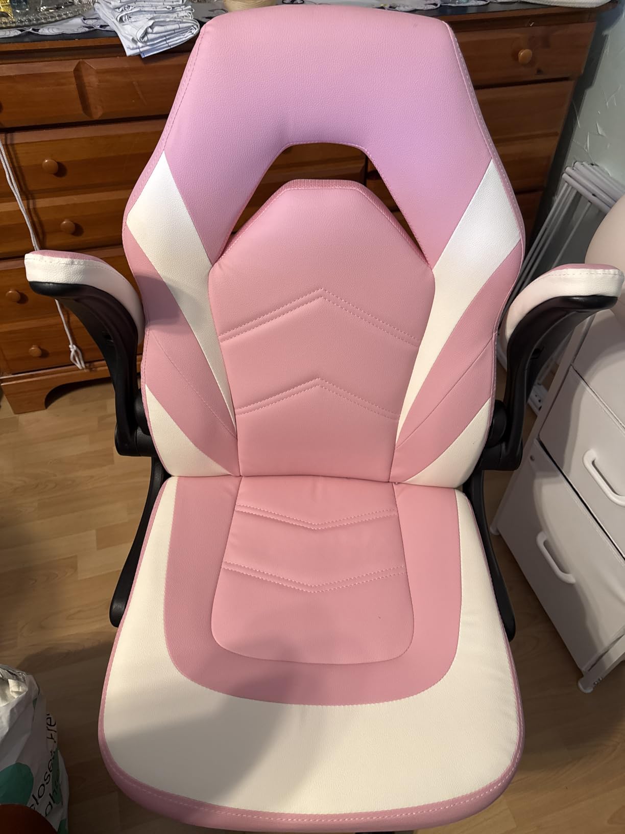Sweetcrispy Computer Video Game Chair - Ergonomic Home Office with Comfy Lumbar Support, PU Leather Height Adjustable with Flip-up Armrest and 360 Degree Swivel Wheels, Blue, for Adults, Teens customer photo 2