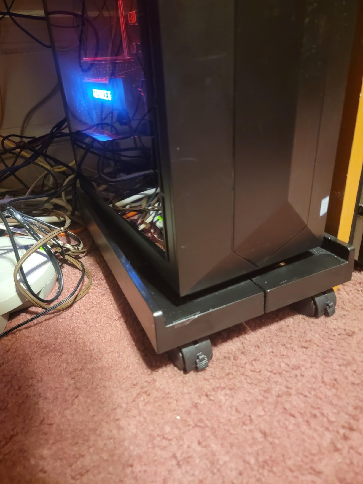 Adjustable Mobile CPU Stand, Ventilated Computer Tower Stand with 4 Caster Wheels Fits Most PC Tower, Under Desk CPU Holder PC Floor Cart Computer Riser for Students and Gamers (Black) customer photo 2