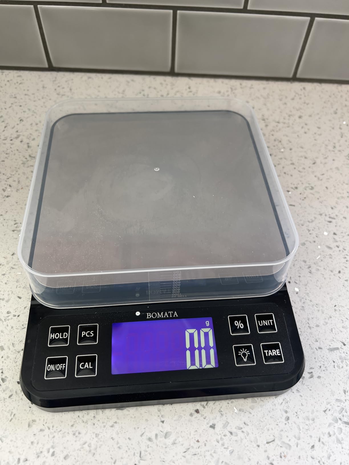 BOMATA Large Kitchen Scale with 0.1g/0.001oz High Precision, 5kg/11lb Bakery Scale with % Percentage Function, USB Rechargeable, Full-View Angle LCD with Backlight, Stainless Steel Pan customer photo 1
