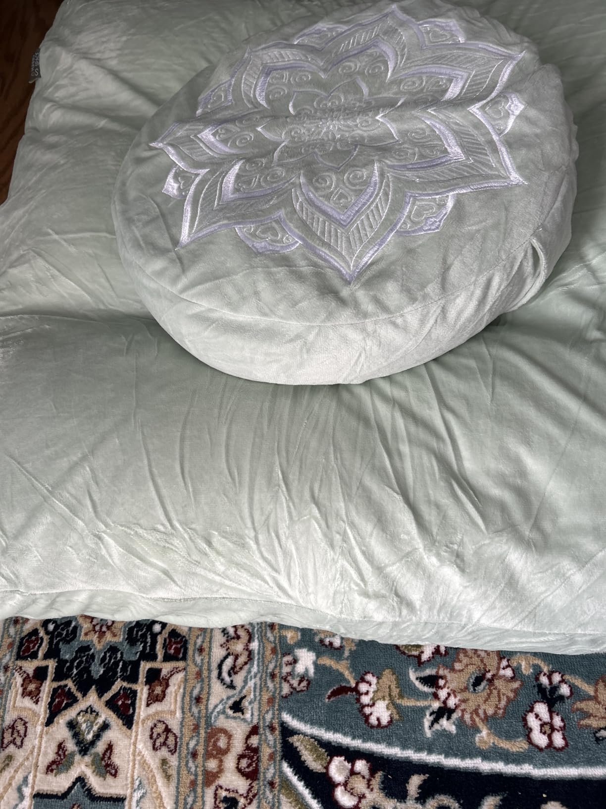 Meditation Zafu Cushion Set with Buckwheat Hulls & Memory Foam - Ergonomic Support for Yoga & Sitting - Removable Machine-Washable Luxury Velvet Cover - for Adults and Kids (Blue) customer photo 1
