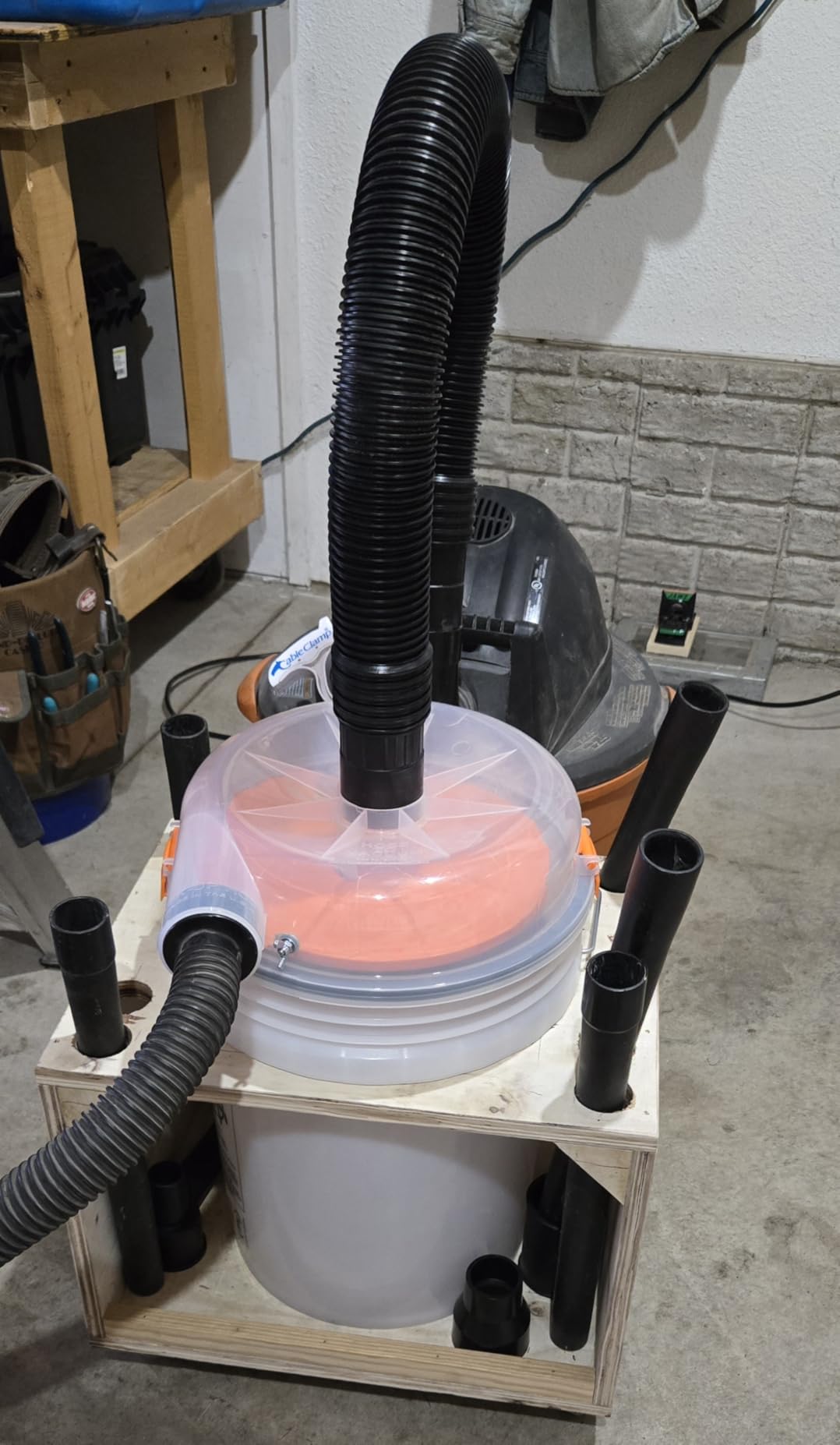 The Dustopper PRO, Low-Profile Dust Separator for Shop Wet/Dry Vacuums with at least 5HP. Includes High-Flow 90 Degree Sweep Elbows and Connection Hose. Fits Standard 5 Gallon Buckets, Made in USA customer photo 2