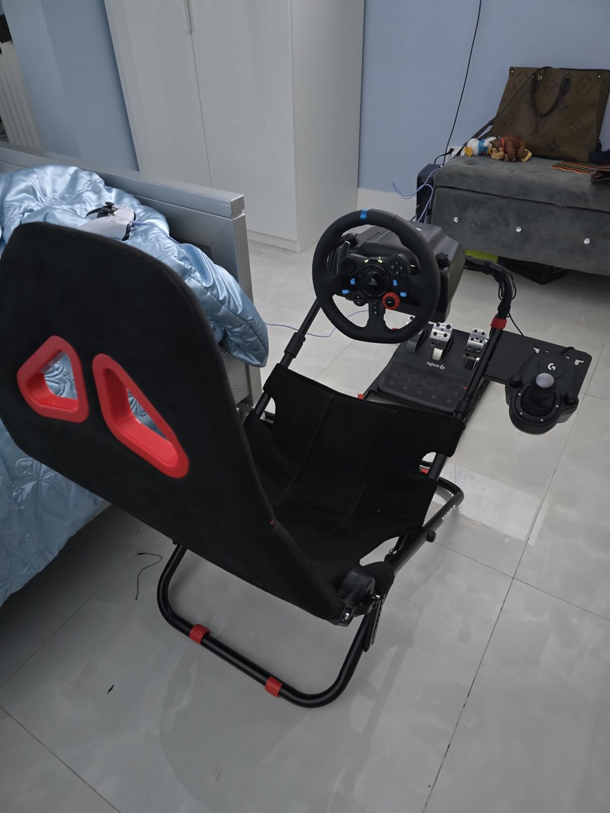 DIWANGUS Racing Simulator Cockpit Foldable Racing Wheel Stand with Seat Chair Sim for Logitech G29 G920 G923 G27 G25 Thrustmaster T248X T248 T300RS T150 458 TX Xbox PS4 PS5 Accessories customer photo 1