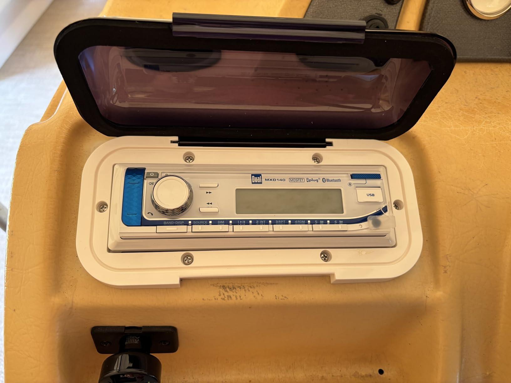 Dual Electronics MXD140 Marine Stereo | AM/FM Stereo Receiver | 8-Character LCD | Single DIN | Boat Radio with Built-in Bluetooth | USB Port with 2.1 A Charging | White customer photo 1