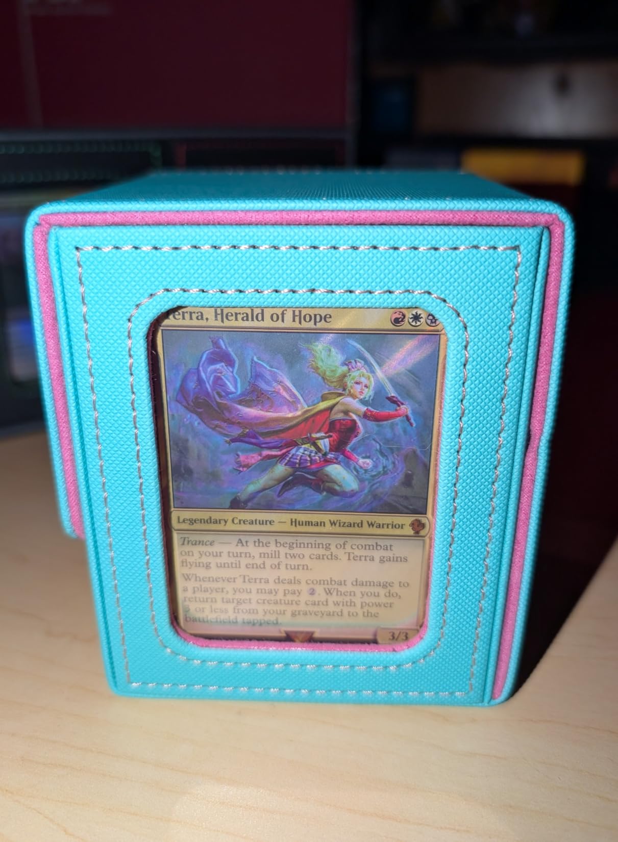 Card Deck Box with MTG Commander Display, Deck Case Holds 100+ Double-Sleeved Cards, Trading Card Storage Box Fits TCG/PTCG/Sports Card with 2 Dividers, 1 Top Loaders (Black) customer photo 1