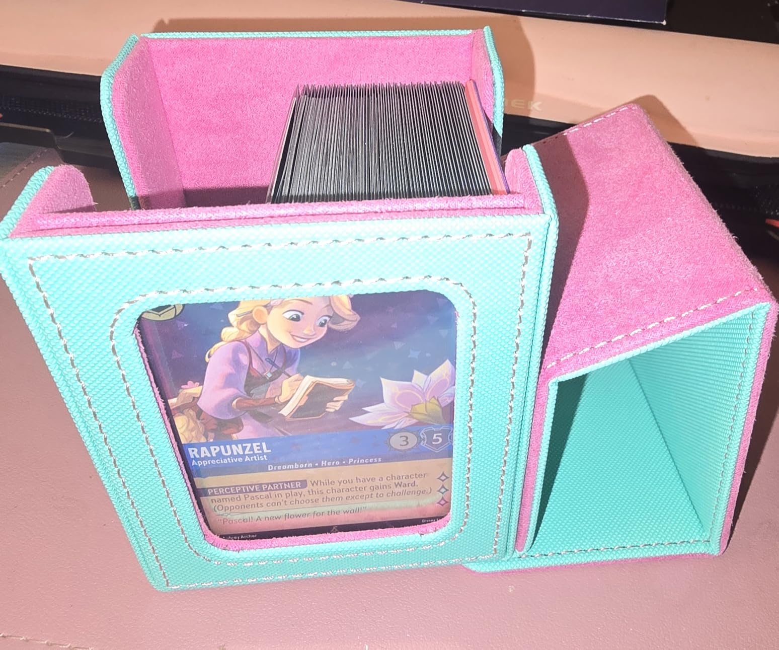 Card Deck Box with MTG Commander Display, Deck Case Holds 100+ Double-Sleeved Cards, Trading Card Storage Box Fits TCG/PTCG/Sports Card with 2 Dividers, 1 Top Loaders (Black) customer photo 2