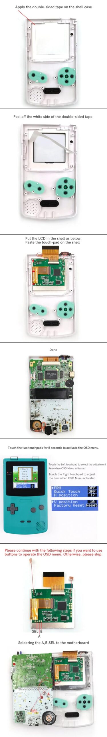 Game Boy Color 2.45 Inch IPS Backlight LCD Screen Replacement Kit [DROP-IN, NO SOLDER] for Gameboy Color GBC (White) customer photo 2