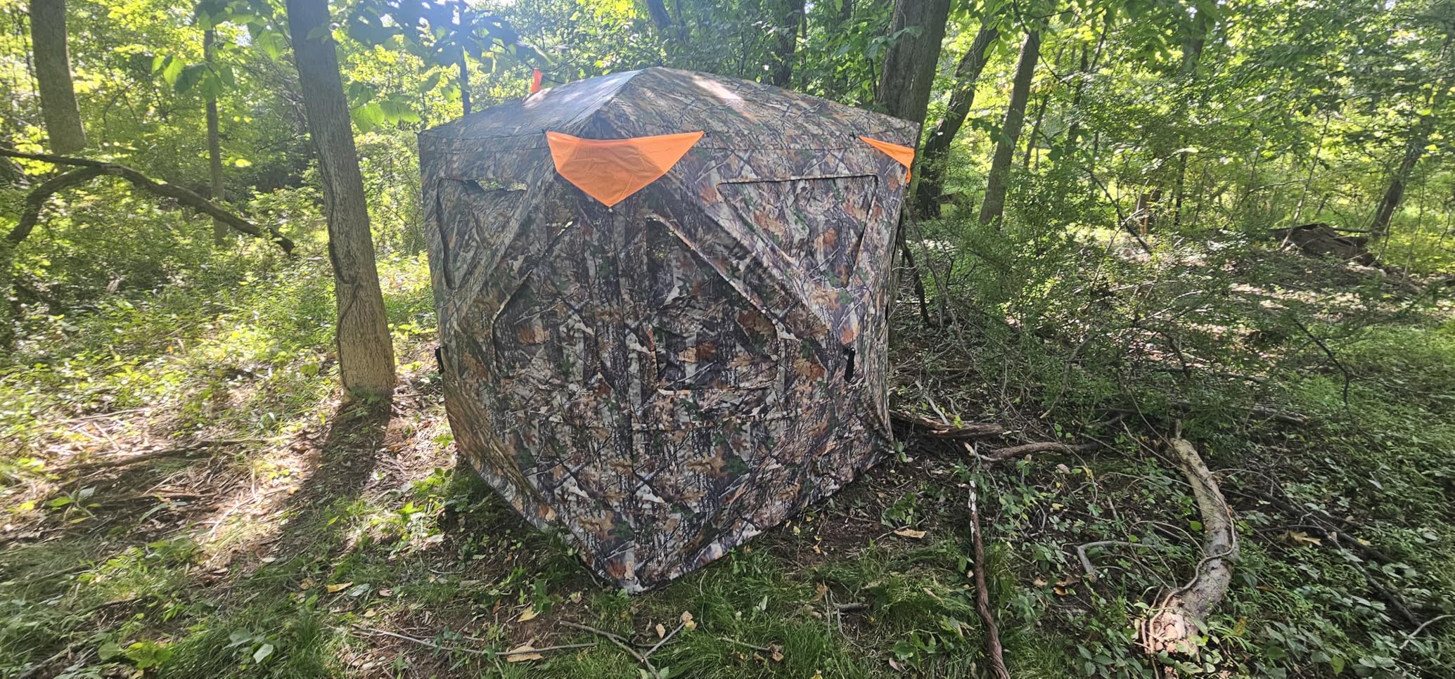TIDEWE Hunting Blind 360 See Through with Large Open Door, Pop Up Ground Blind with Removable Curtain and Carrying Bag, Portable Resilient Tent (Forest Fade Camo) customer photo 1