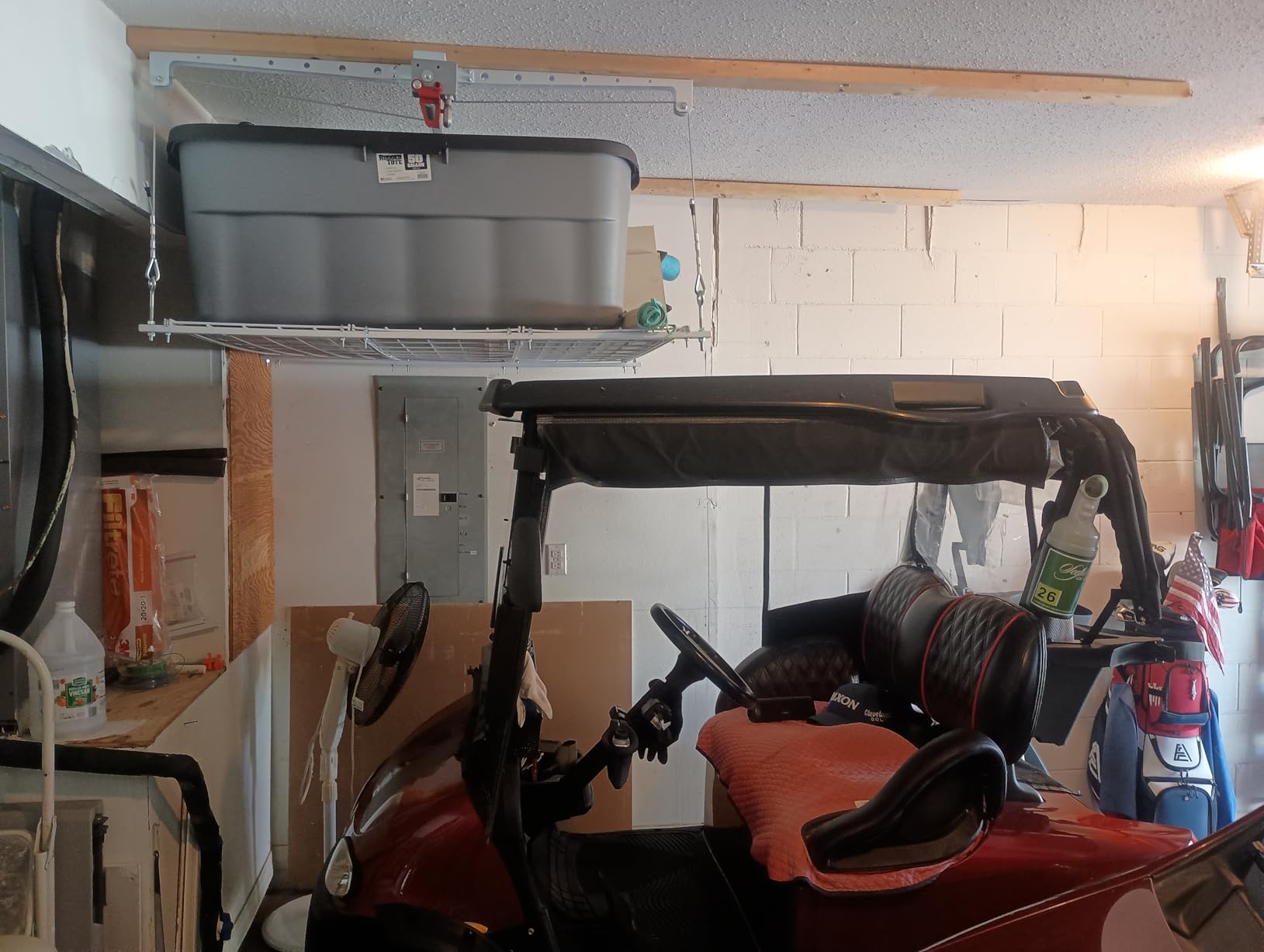 Overhead Garage Storage Lift, 4x4 Ft Ceiling Storage, Heavy-duty Ceiling Mounted Lift System, 250lbs Weight Capacity customer photo 1