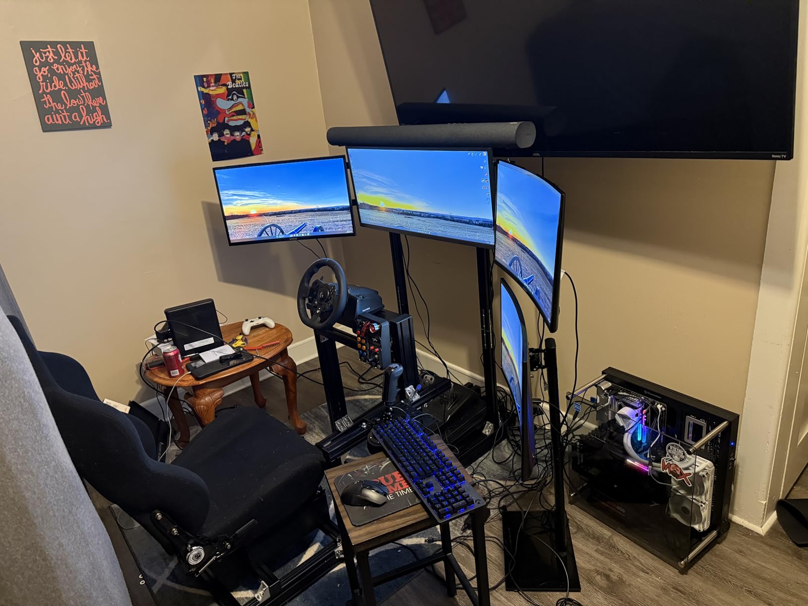 Anman Aluminum Profile Racing Simulator Cockpit with Triple Monitor Mount Black Seat, Fit for Logitech, for Thrustmaster, for Fanatec Direct Drive Steering Wheel,Multi Adjustable Universal cockpit customer photo 1
