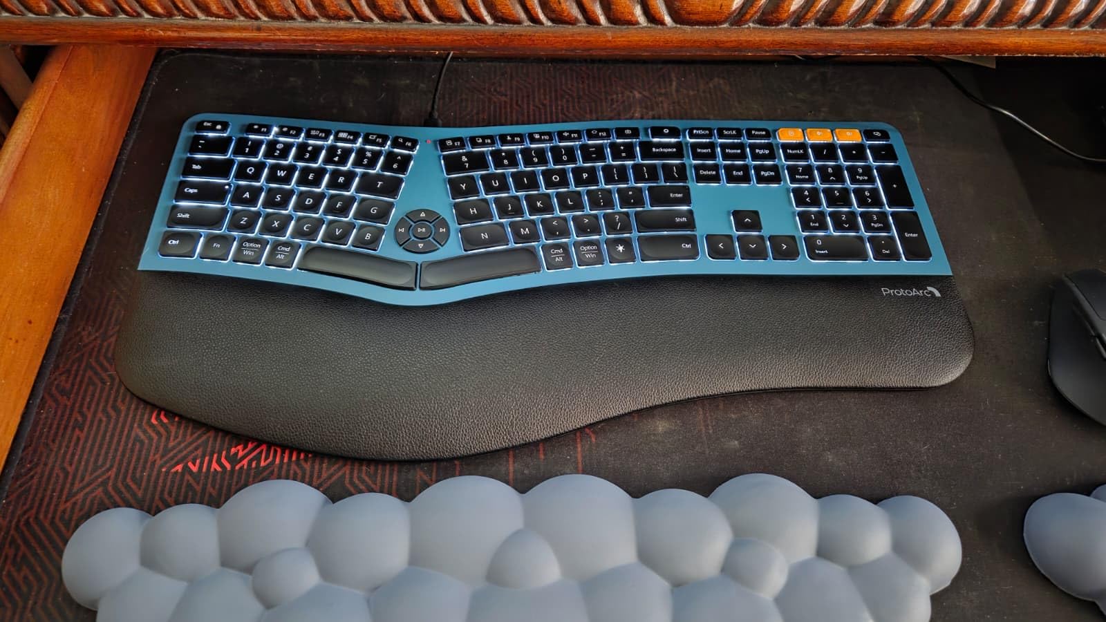 ProtoArc Backlit Bluetooth Ergonomic Keyboard, EK01 Plus Full Size Wireless Split Keyboard with Dual Bluetooth and USB, Cushioned Wrist Rest, Rechargeable, Compatible with Windows/Mac/Android, Blue customer photo 2