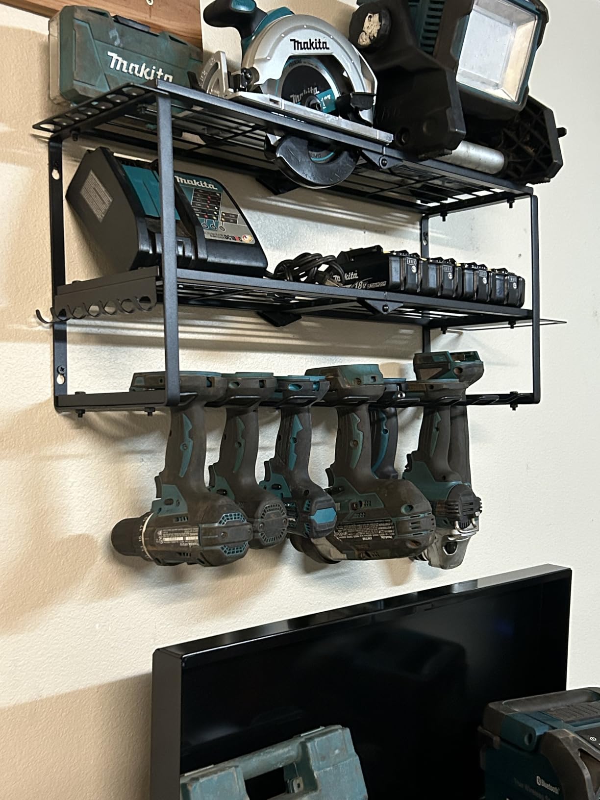 Heavy Duty Power Tool Organizer Wall Mount - 300lb Capacity 3-Tier Storage Rack with 7 Drill Holders for Garage Workshop Tools customer photo 1