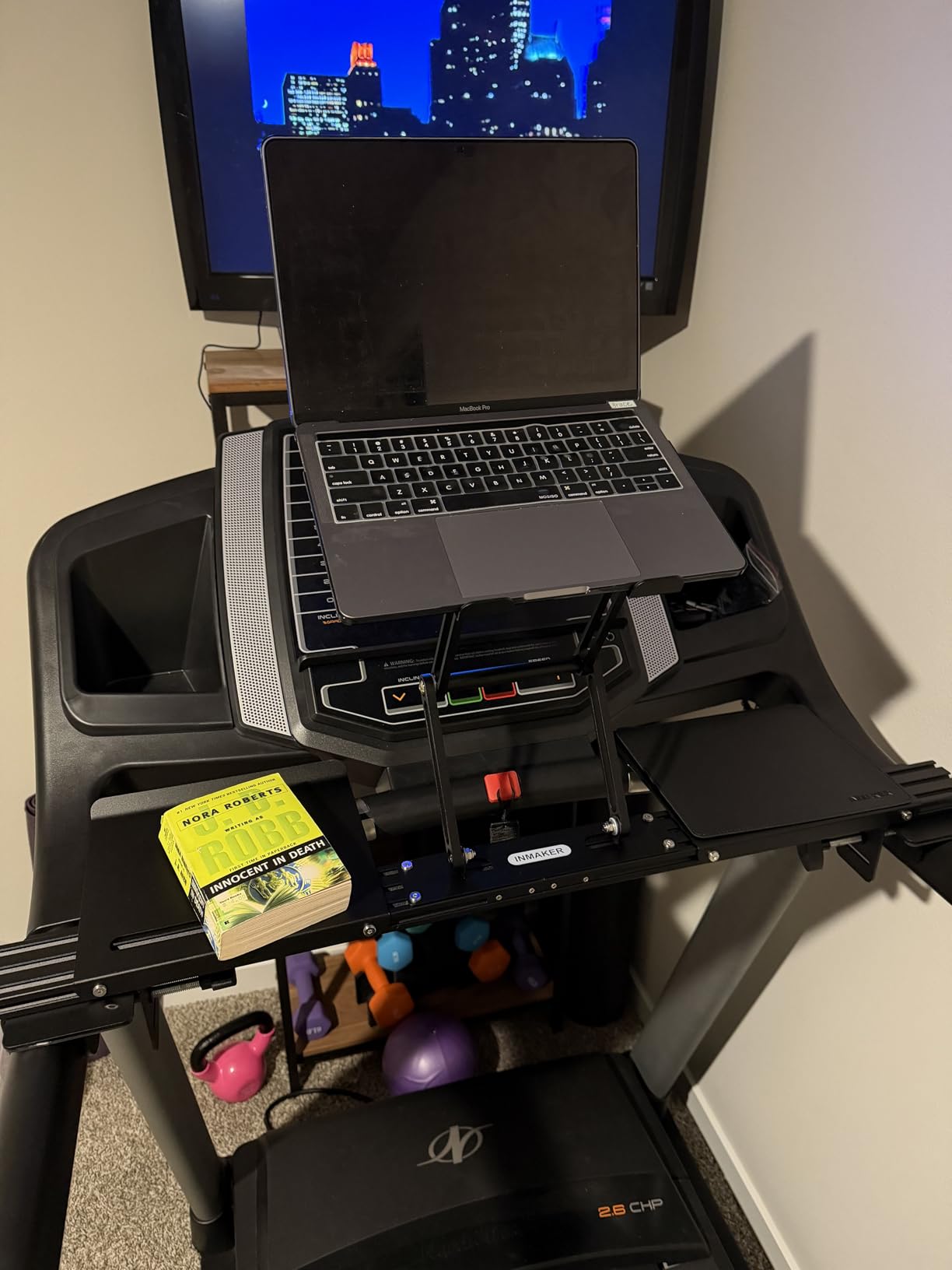 INMAKER Treadmill Desk Attachment, Universal Treadmill Laptop Holder Adjustble Height Width, Aluminum Laptop Stand for Treadmill with Tray Black customer photo 1