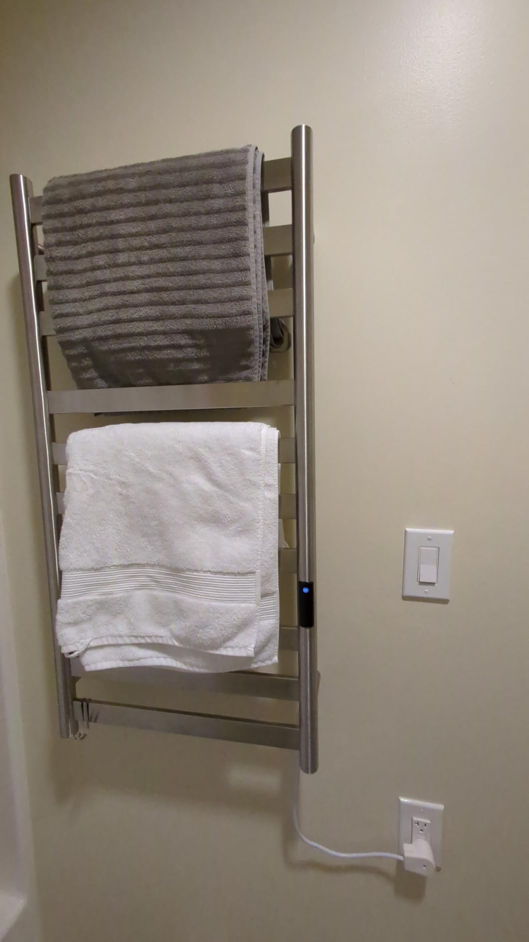 Heated Towel Rack for Bathroom, Towel Warmer with 10 Bar Flat Rack Large, Electric Hot Towel Rack Wall Mounted, LED Built-in Timer, Plug-in, Stainless Steel, Fast Heating, Nickel customer photo 1