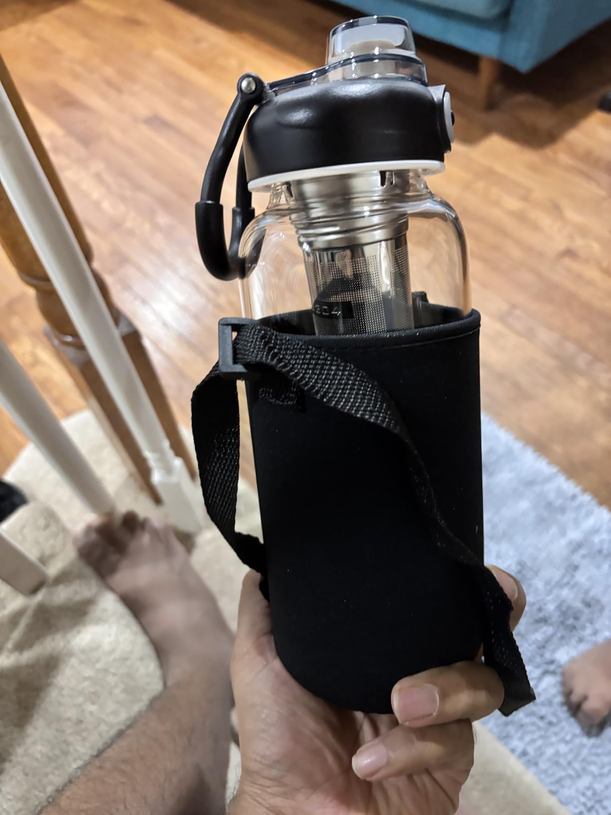 34oz tea bottle with infuser - Large Capacity Glass Water Bottle, With Time Mark, Stainless Steel Tea Strainer,Sleeve, BPA Free,For hot or cold drinks, coffee, tea and water customer photo 2