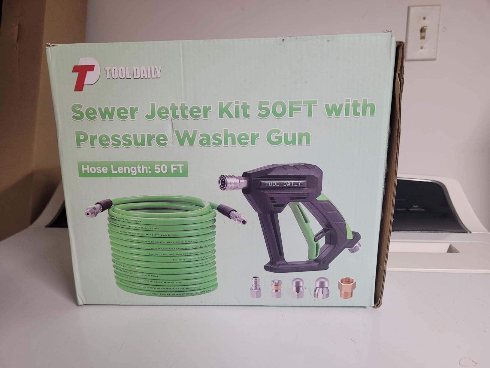 Tool Daily Sewer Jetter Kit for Pressure Washer 100 FT, Short Power Washer Gun, Drain Cleaner Hose 1/4 Inch NPT, Corner, Rotating and Button Nose Sewer Jetting Nozzle, 3600 PSI customer photo 1