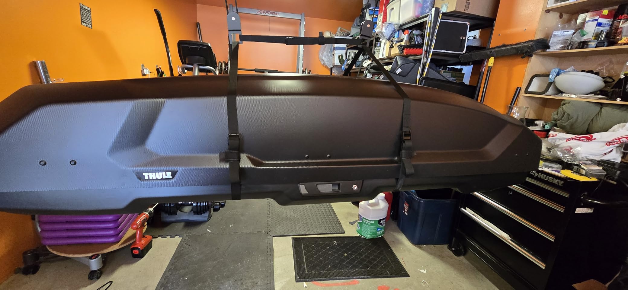 2025 Upgrade Cargo box Garage Pulley System, Garage Ceiling Hoist Heavy-Duty Holds up to 150 lbs Capacity, Fit 10-18 Foot Ceilings, Black customer photo 1