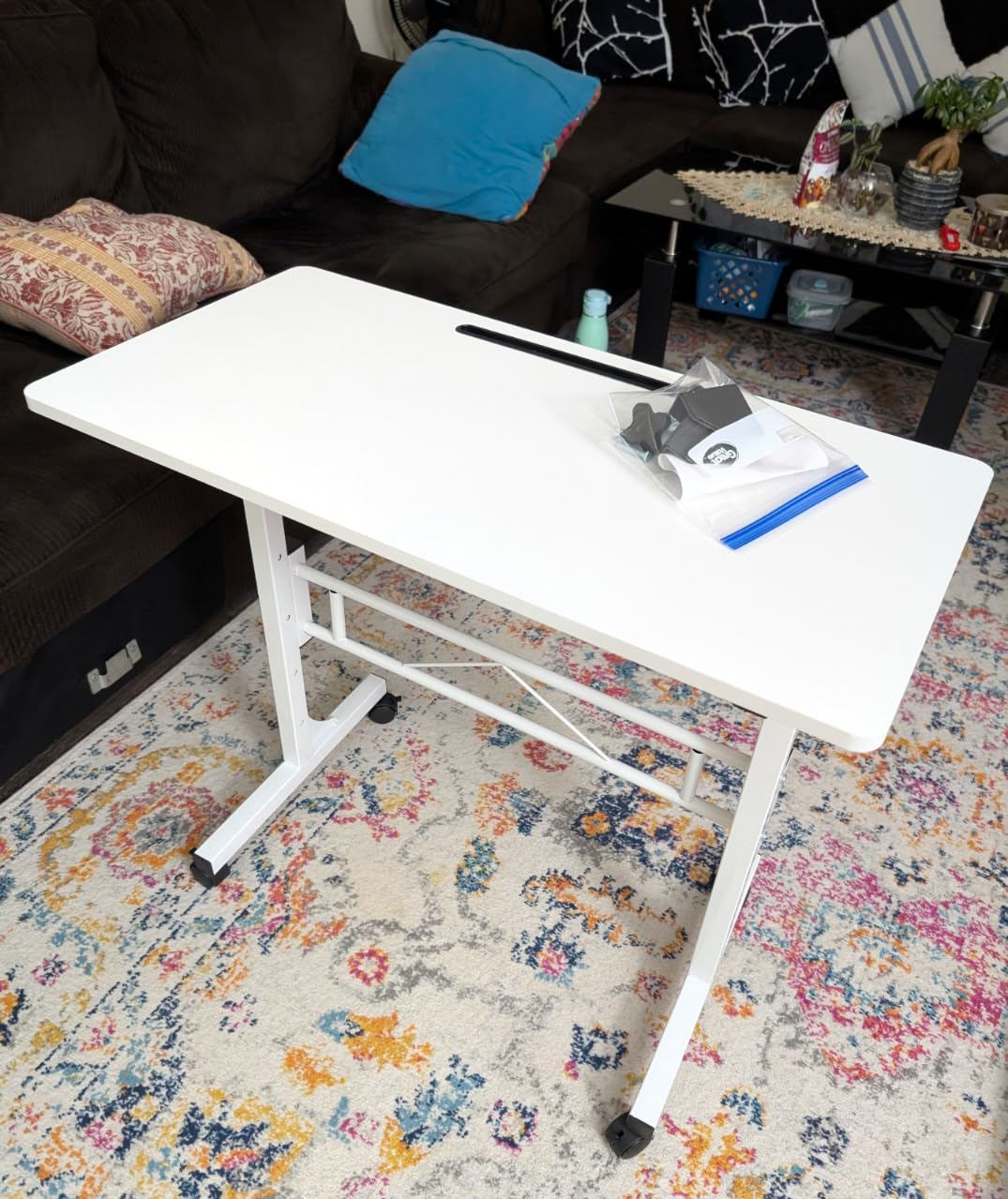Small Standing Desk Adjustable Height, Mobile Stand Up Desk with Wheels, 32 Inch Portable Rolling Desks Conference Room Tables for Walking Pad Treadmill Wood Rustic customer photo 2