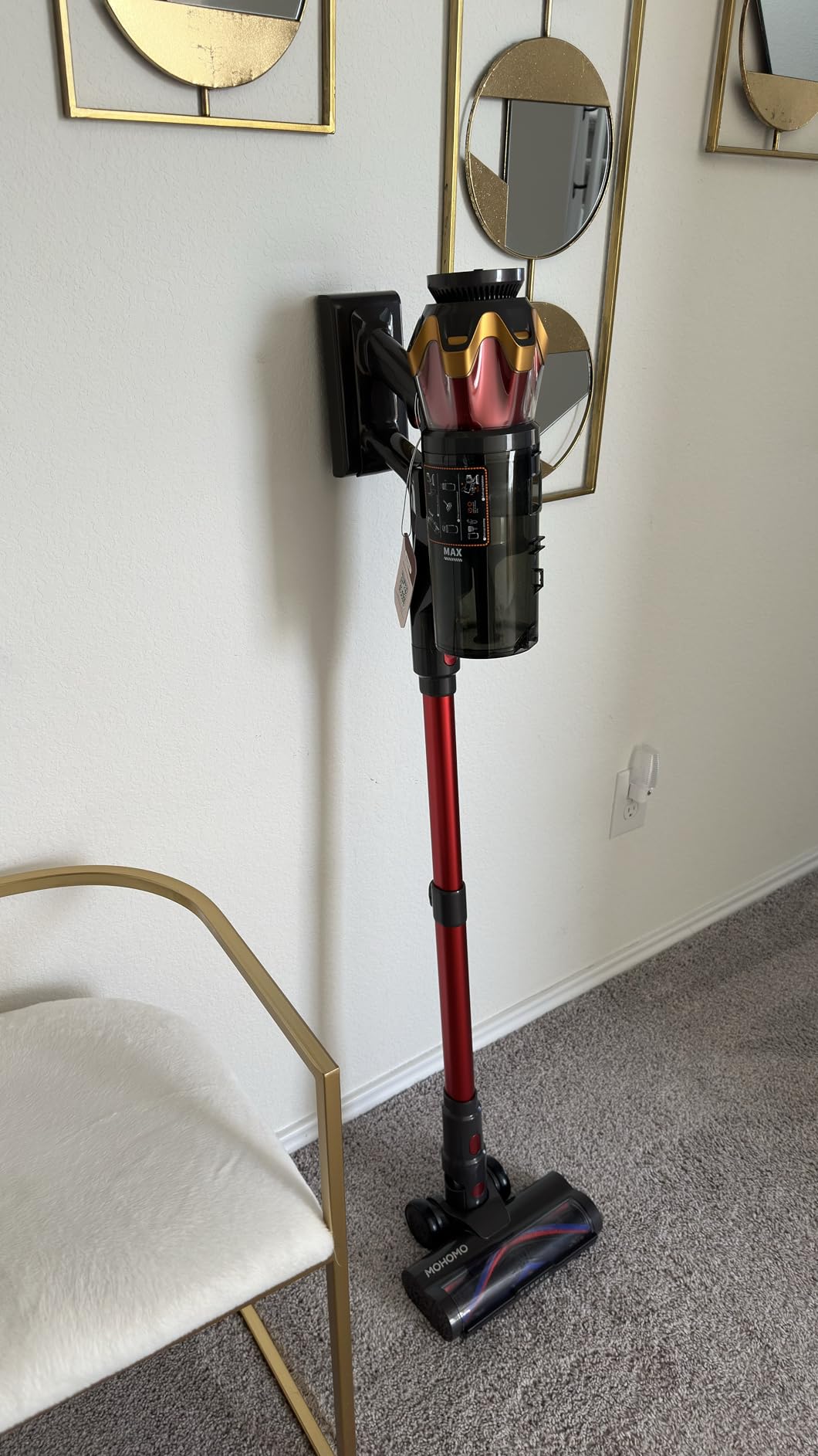 Cordless Vacuum Cleaner, 650W/55KPa 70Mins Vacuum Cleaners for Home, Self-Standing Stick Vacuum with Anti-Tangle Brush & OLED Touch Screen, Vacuum Cleaner for Hardwood Floors,Carpet,Pet Hair,Car (Red) customer photo 1
