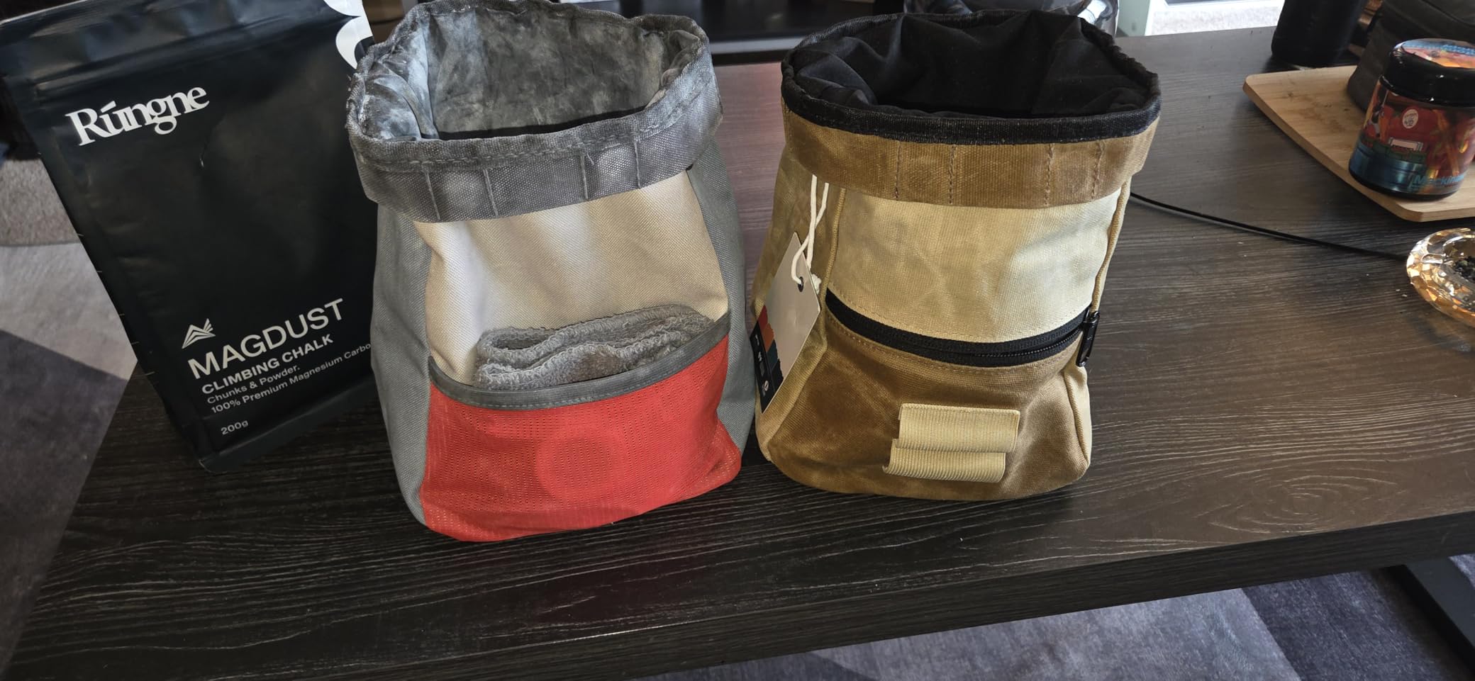 Retro Corduroy Bouldering Bucket, Large Size Freestanding Chalk Bag for Rock Climbing, Magnetic Roll Down Closure, Dual Brush Loops, Zippered Pockets and Pouch customer photo 1