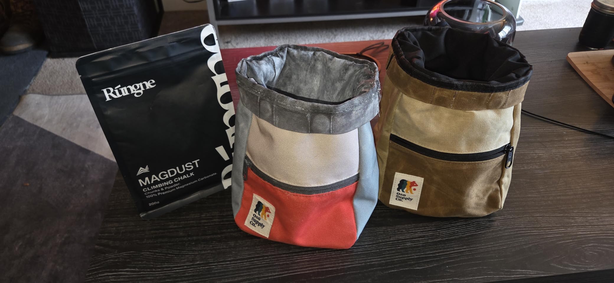 Retro Corduroy Bouldering Bucket, Large Size Freestanding Chalk Bag for Rock Climbing, Magnetic Roll Down Closure, Dual Brush Loops, Zippered Pockets and Pouch customer photo 2