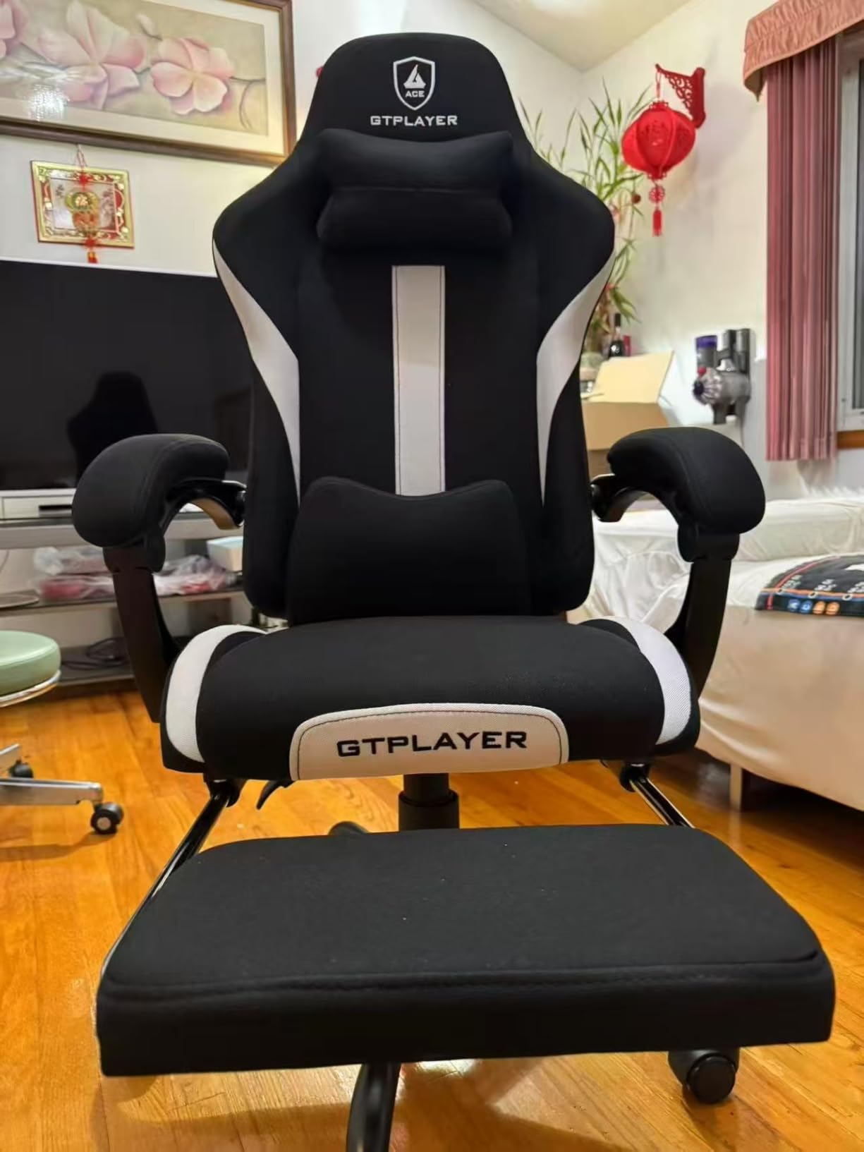GTPLAYER Gaming Chair with Foot Rest & Pocket Spring Cushion, Breathable Fabric for Home Office Desk, Ergonomic High Back Computer Chair with Headrest & Lumbar Support customer photo 1