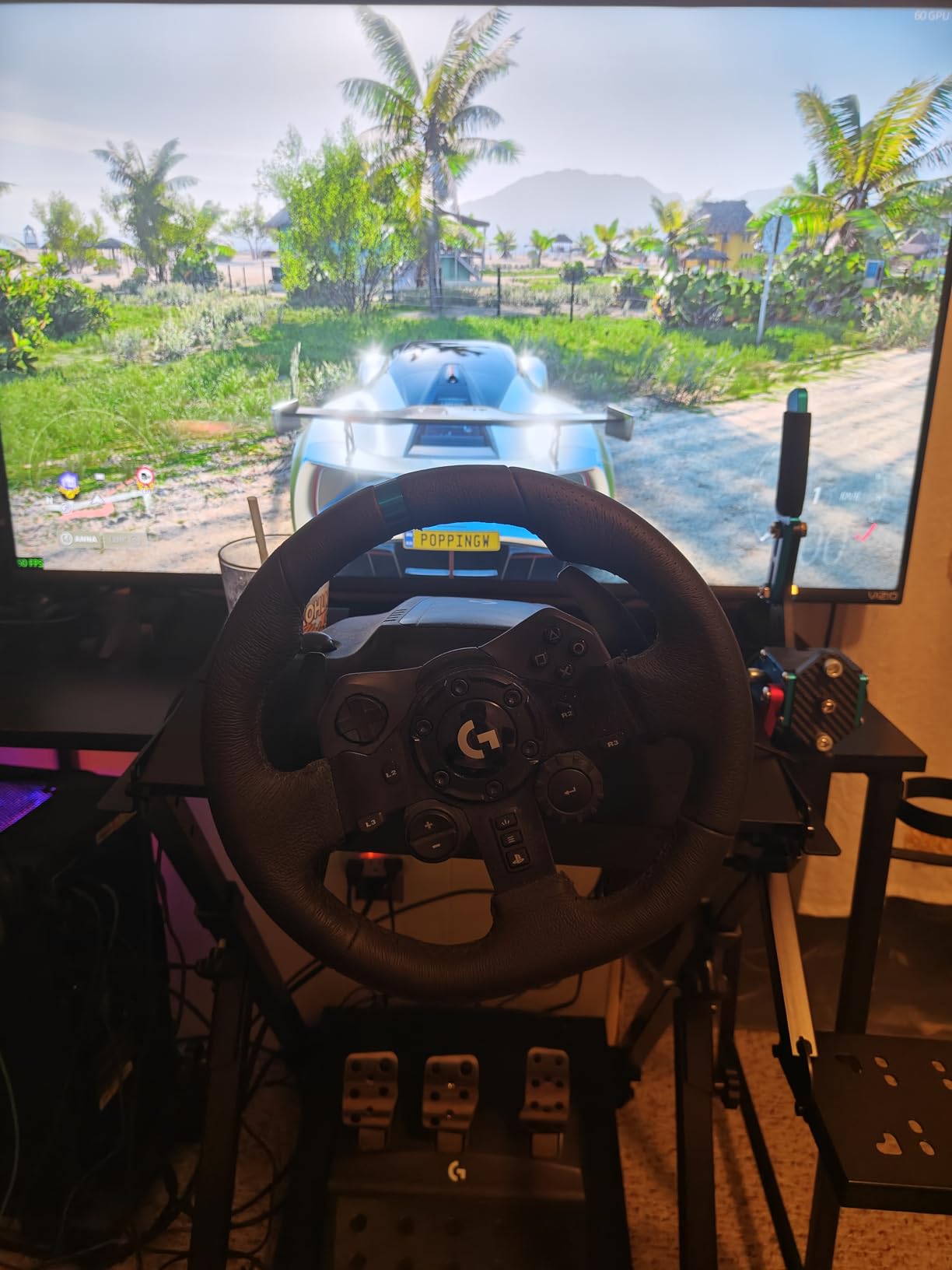 GTPLAYER Flight Racing Simulation Stand Foldable Gaming Stand Compatible with Logitech/Thrustmaster/PXN Gaming Devices Adjustable Stable Simulator Cockpit Stand, Electronic Device Not Included, Black customer photo 1