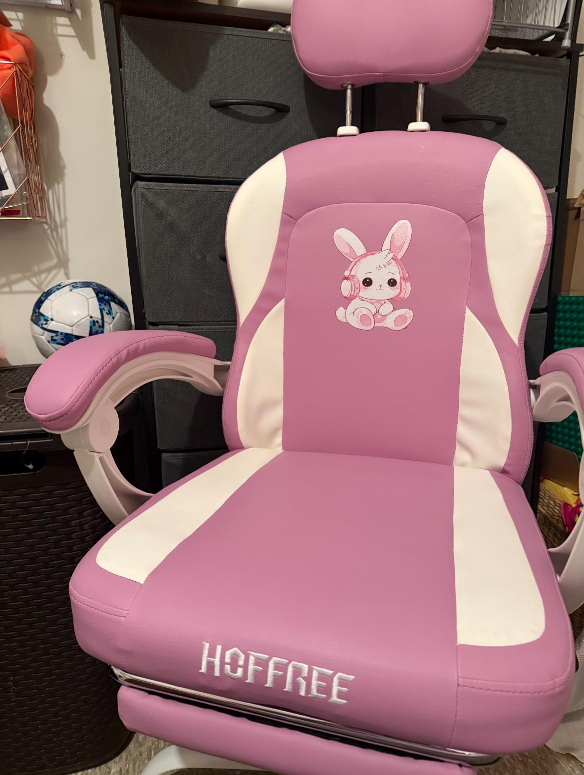 HOFFREE Kids Computer Gaming Chair for Girl with Cute Bunny Massage Lumbar Pillow, Pink Desk Office Chair with Adjustable Headrest and Footrest for Teen Girls customer photo 2