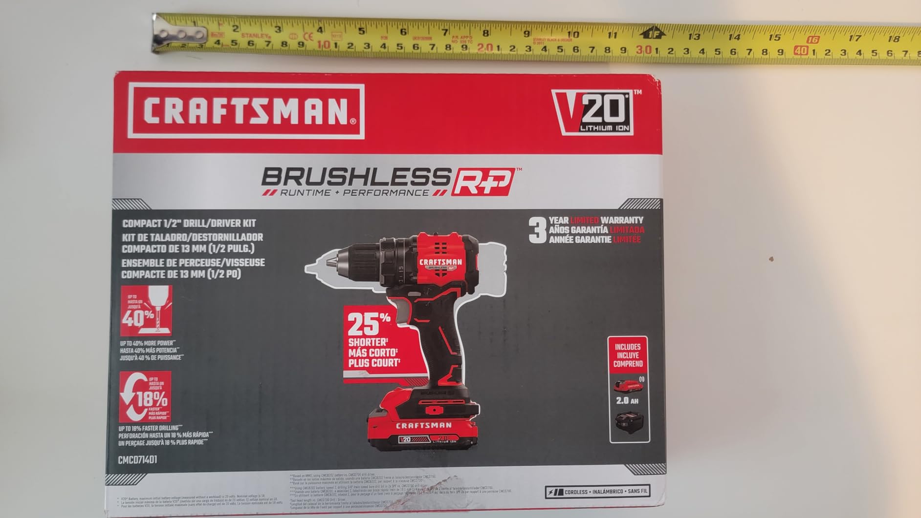 CRAFTSMAN V20 BRUSHLESS RP Compact Drill/Driver, Variable Speed Trigger, Built In LED, Includes Battery and Charger (CMCD714D1) customer photo 2