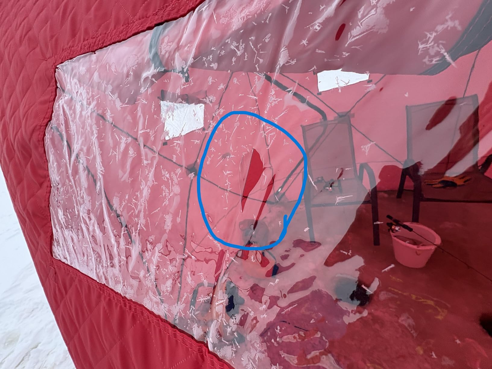 Pop Up Ice Fishing Tent Insulated Ice Fishing Shelter Portable Hub-Style Shelter Shanty Windproof and Warm, Multiple Sizes for 6-8 Person, Red, 6x11.7x6.6 Ft customer photo 2