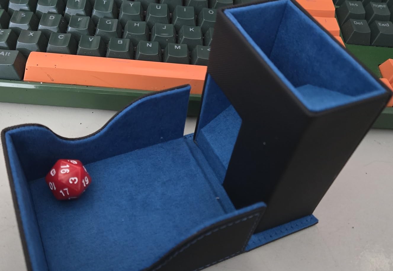 Dice Tower & DND Dice Tray, Foldable Portable Dice Rolling Tower with Tray and Storage, DND Dice Accessory for Dungeons and Dragons, PU Leather Dice Box with 7 Dice, Black/Blue customer photo 2