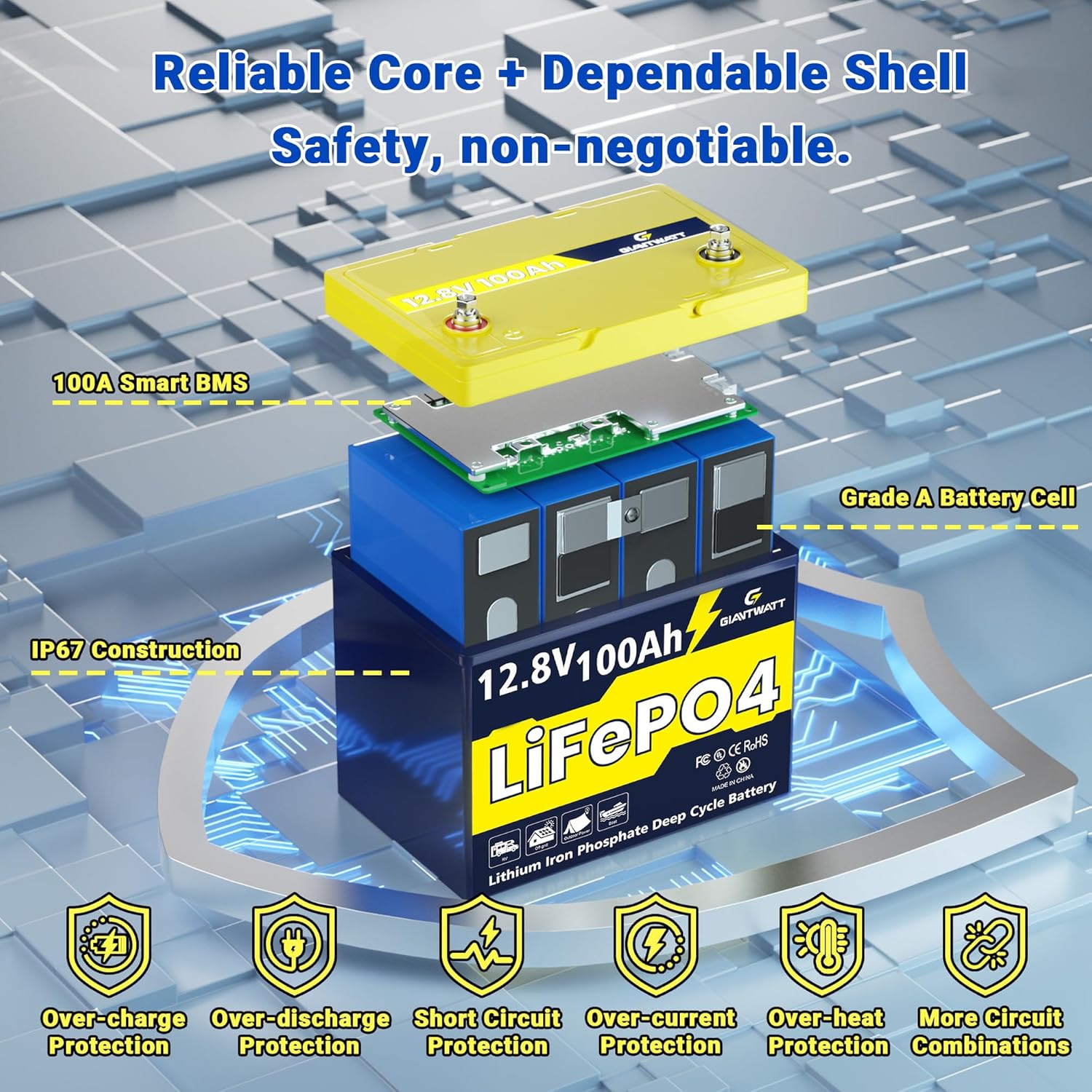 12V 100Ah LiFePO4 Battery with Low-Temp Protection, Lithium Battery Built in 100A BMS & Grade A Cells, Group 24, IP67, 1280Wh, 15000 Deep Cycle for RV, Trolling Motor, Marine, Home, Solar System customer photo 2