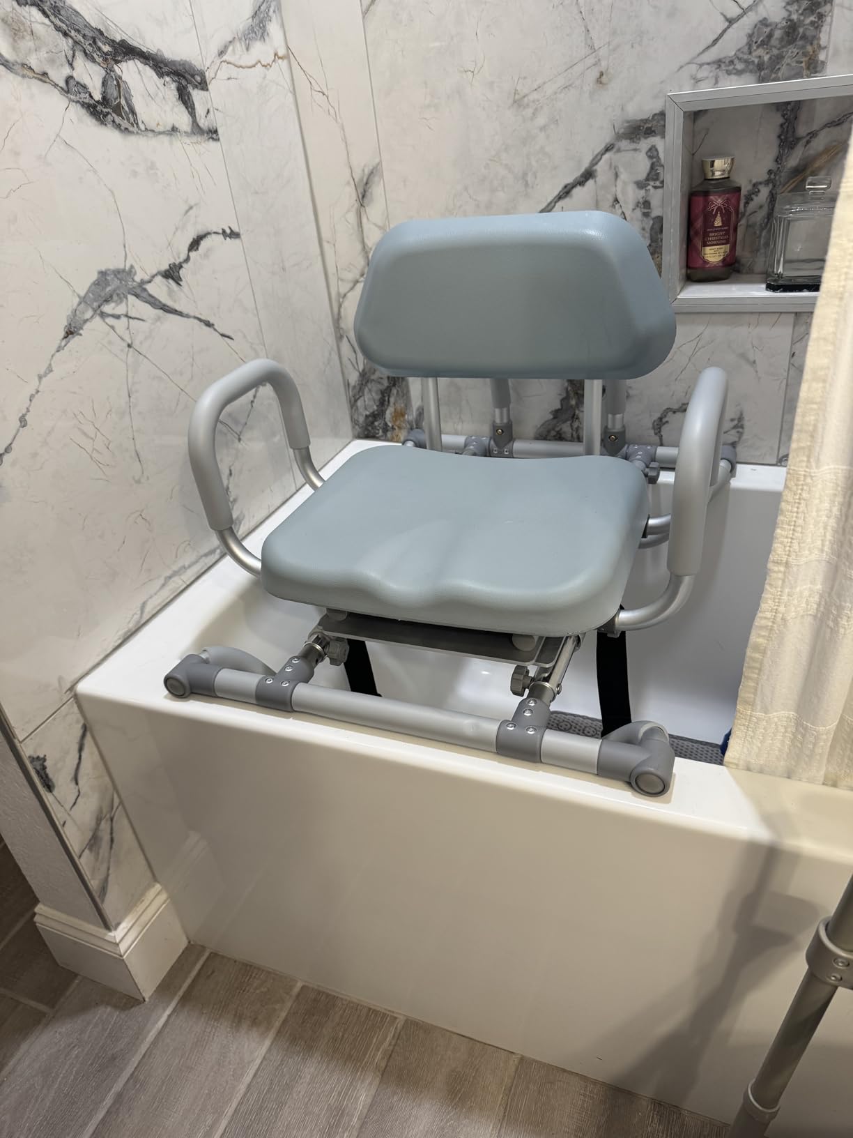 Platinum Health HydroSlide Sliding Shower Chair Swivel Seat for Bathtub, Soft, Padded with industry-exclusive, patented Gap-Bridge safety feature. Padded Armrests. Ideal for Elderly and Seniors (Blue) customer photo 2