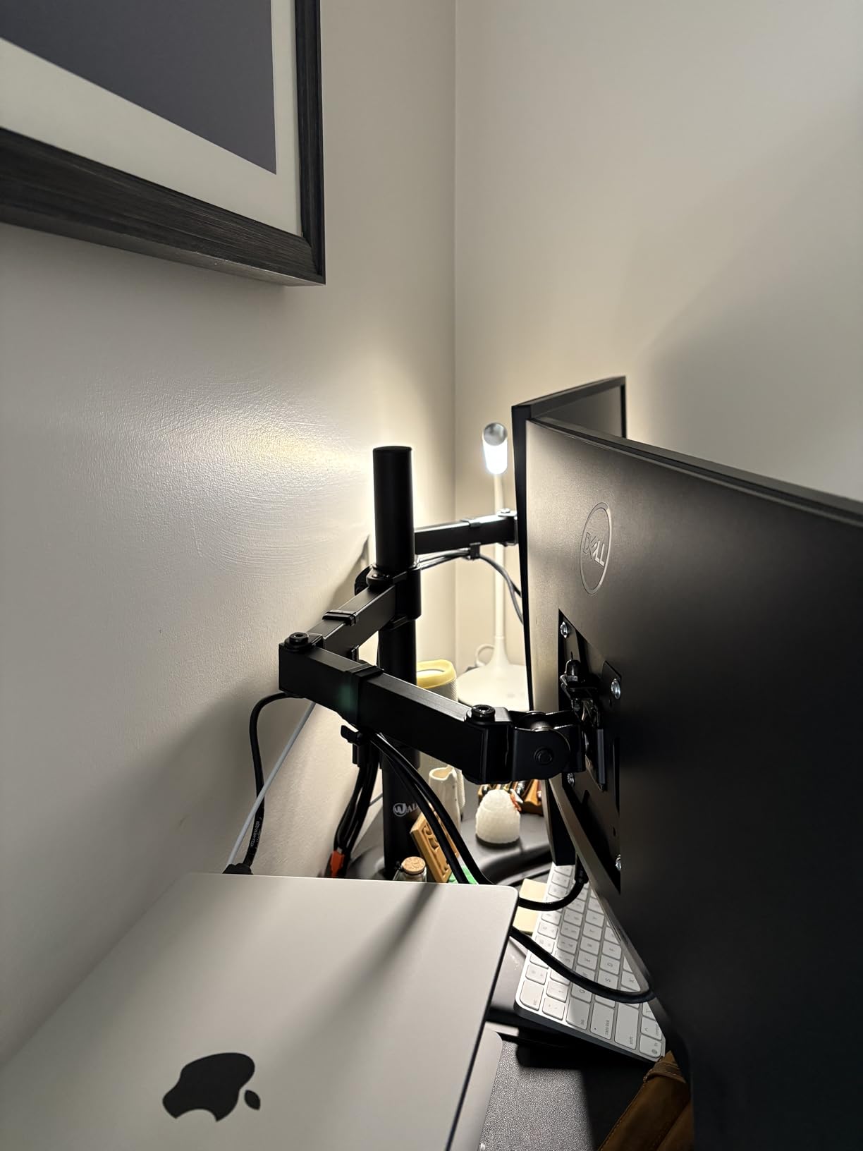 WALI Dual Monitor Stand for Desk, Monitor Stands for 2 Monitors up to 27 inch, Dual Monitors Mount Fits up to 22lbs, Free Standing Full Motion Dual Monitors Arm for Desk (MF002), Black customer photo 1