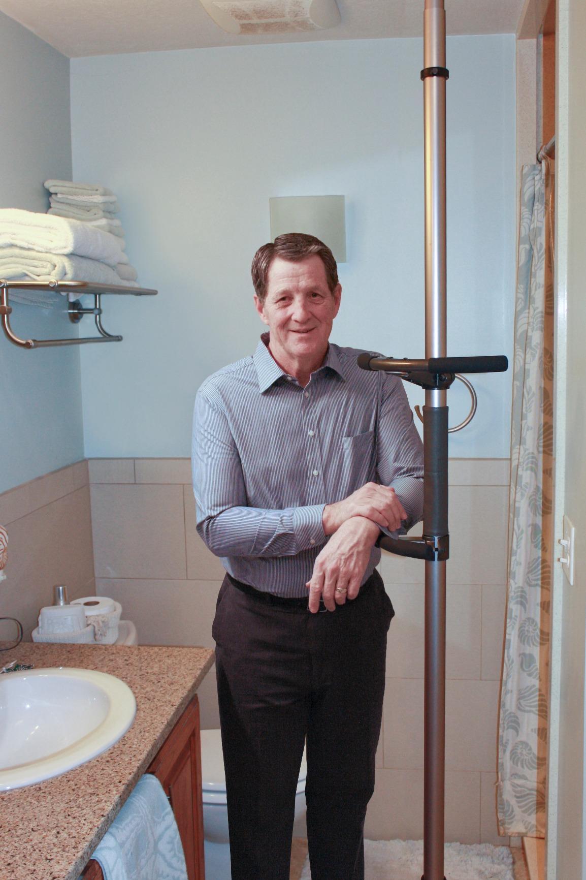 Signature Life Sure Stand Pole, Elderly Tension Mounted Floor to Ceiling Transfer-Pole, Bathroom Safety Grab Bar and Stability Rail with Adjustable Curved Hand Grips and Padded Handle, Deep Bronze customer photo 1