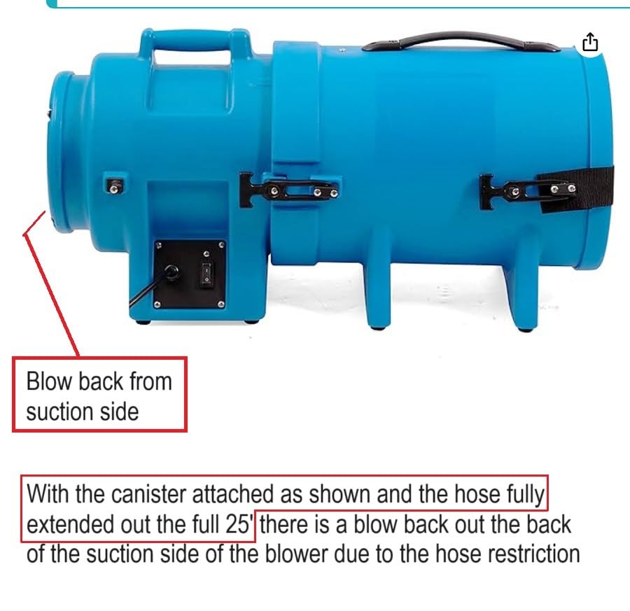 MOUNTO 8inch 1/3hp High Pressure Axial Blower Fan for Ventilation w/ 25ft Hoses and Canister customer photo 5