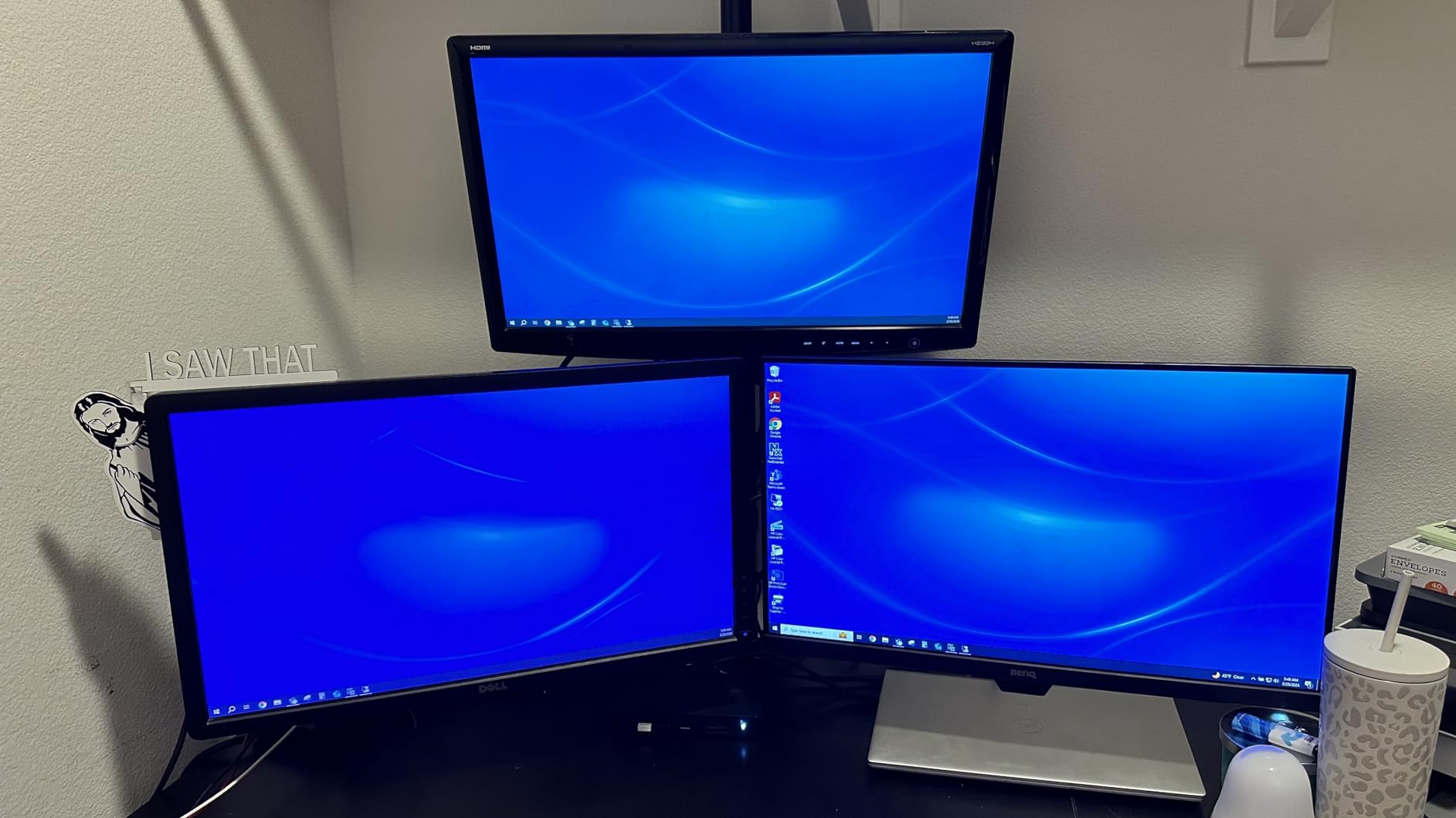 WALI Tall Triple Monitor Mount for 13-27 inch Computer Screens, 3 Monitor Desk Mount, Holds up to 22 lbs, Adjustable Triple Monitors Stand with Swivel Tilt Rotation, 75x75/100x100mm (M003), Black customer photo 2