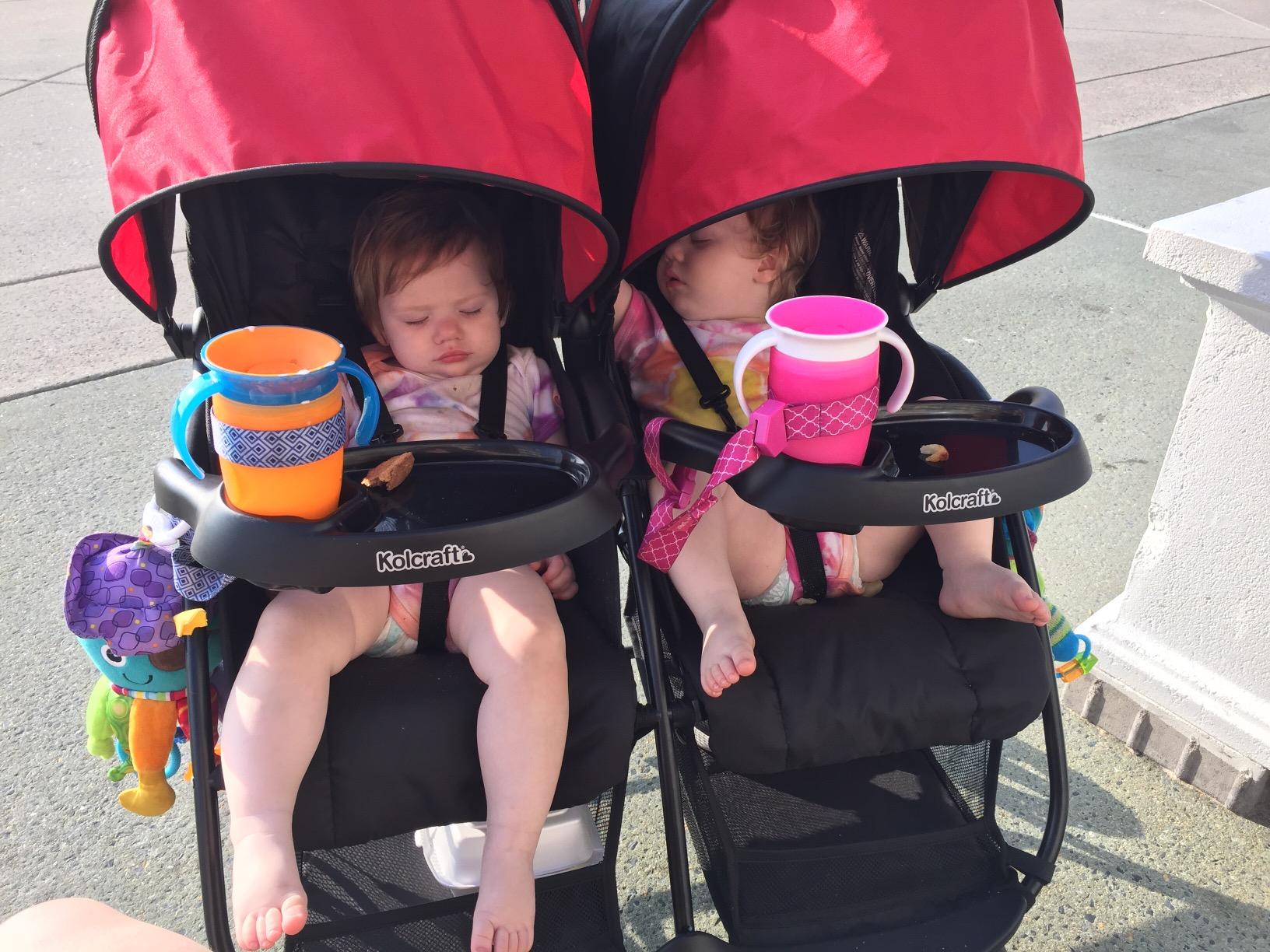 Kolcraft Cloud Plus Lightweight Double Stroller Side-by-Side for Infant Toddler, Compact Folding Travel System with Reclining Seats, Canopies, Storage Basket, Trays, Easy Maneuver - Red Black customer photo 1