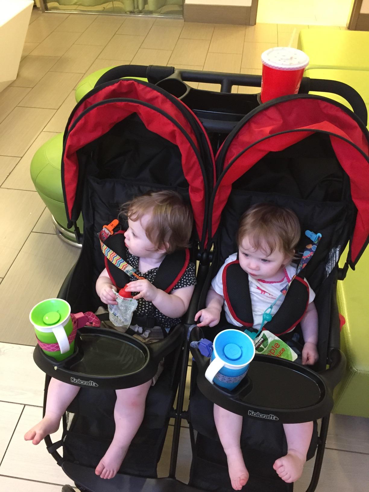 Kolcraft Cloud Plus Lightweight Double Stroller Side-by-Side for Infant Toddler, Compact Folding Travel System with Reclining Seats, Canopies, Storage Basket, Trays, Easy Maneuver - Red Black customer photo 2