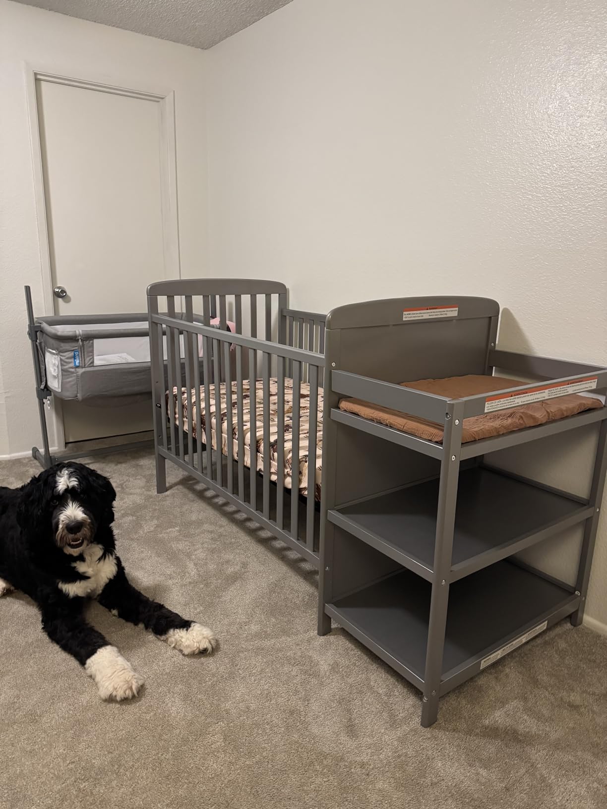 Dream On Me Anna 3-in-1 Convertible Full-Size Baby Crib & Changer with Storage in Steel Grey, GreenGuard Gold & JPMA, Pinewood, Converts to Day & Toddler Bed, 3 Mattress Heights, 1