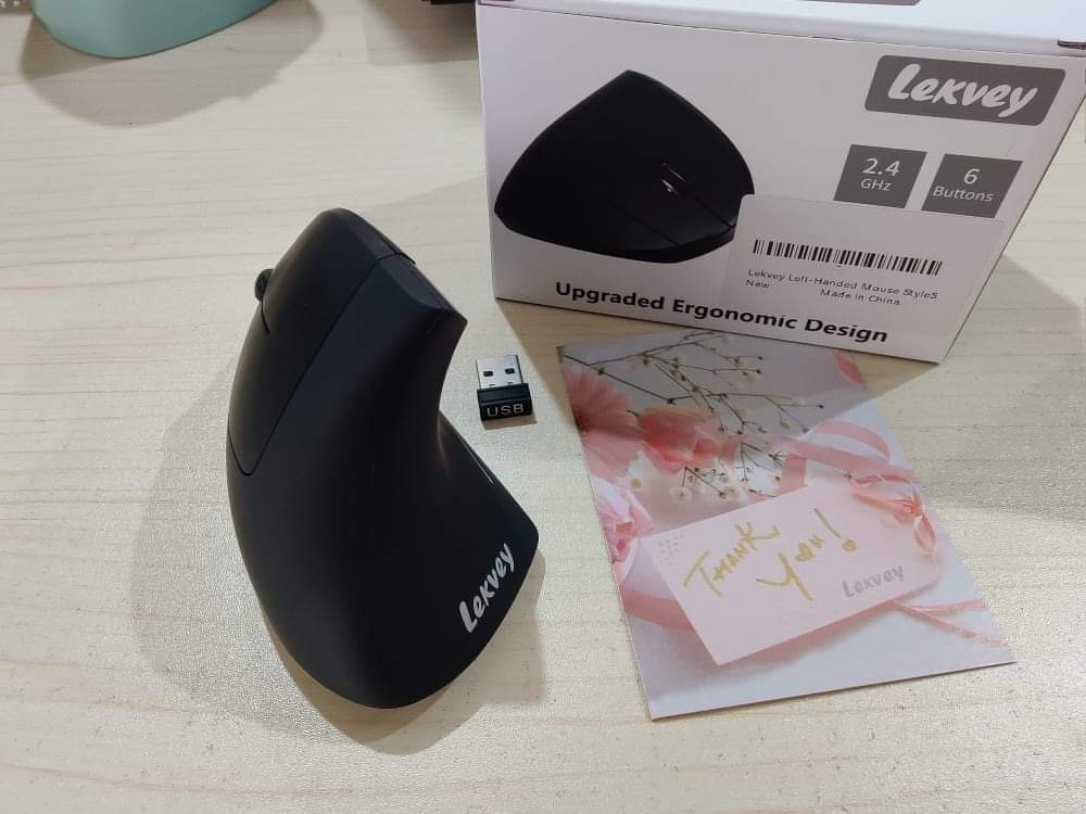 Lekvey Left Handed Mouse, Wireless 2.4 GHz USB Lefty Left Hand Ergonomic Vertical Mouse, Less Noise - Black customer photo 2