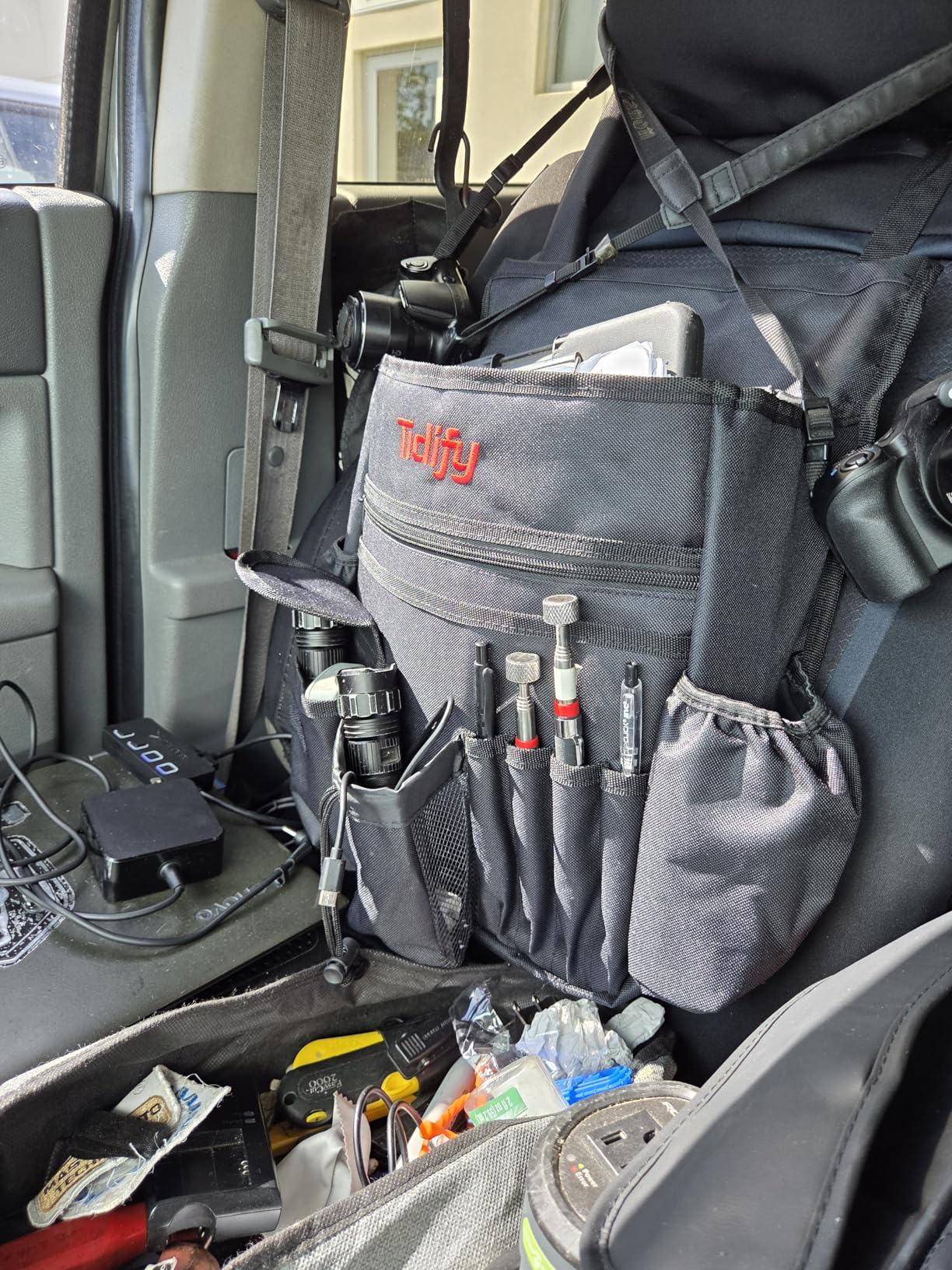 Tidify Car Front Seat Organizer [2025 UPDATED] with Dedicated Tablet and Laptop Storage Stabilizing Side Straps Soft Adjustable Shoulder Strap and Hardened Buckles Your Office Away from Office. customer photo 1